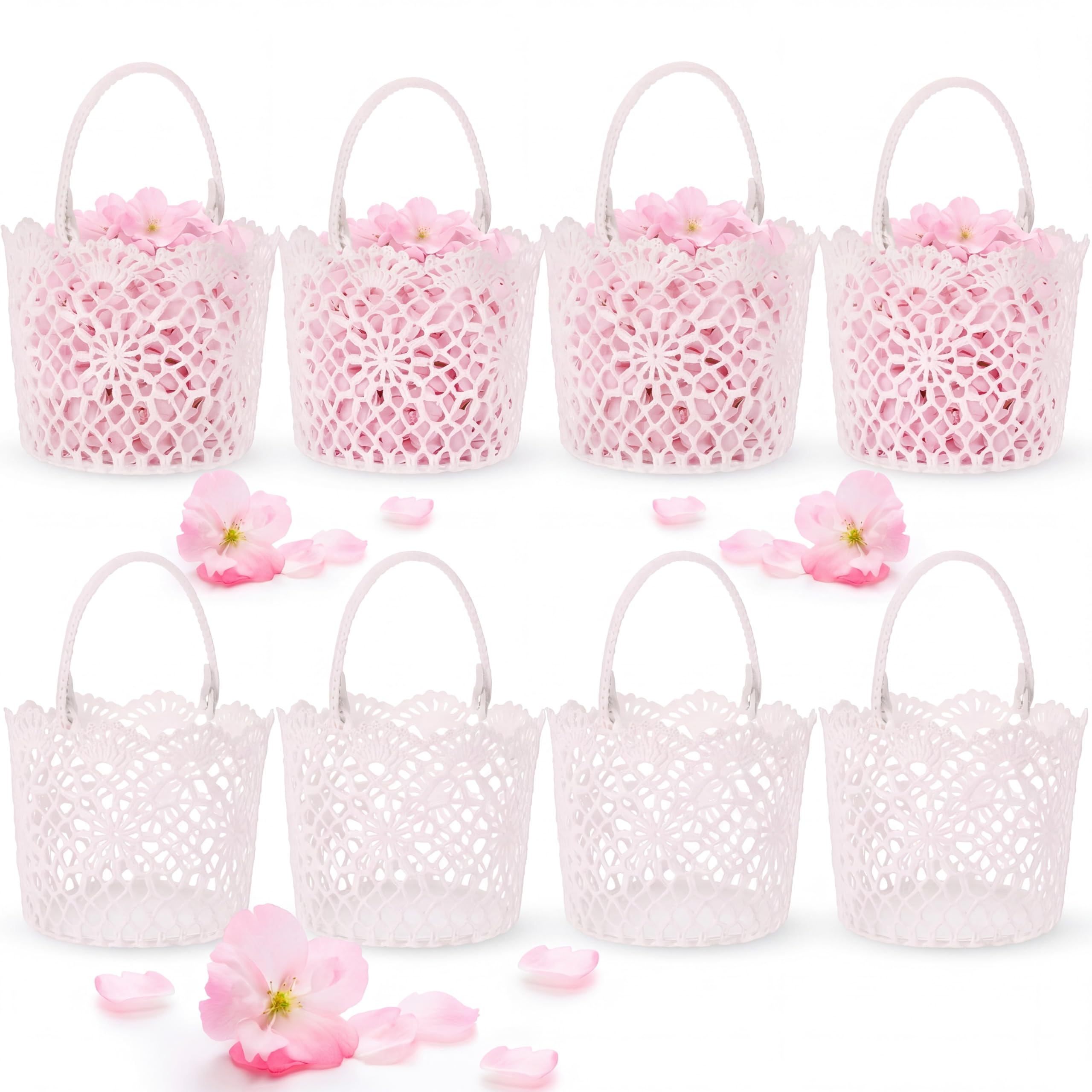 8 Stück Blumenmädchen-Korb für Hochzeit, weißer Griff, rustikaler Korb, 5,90 x 4,72 x 4,33 Zoll