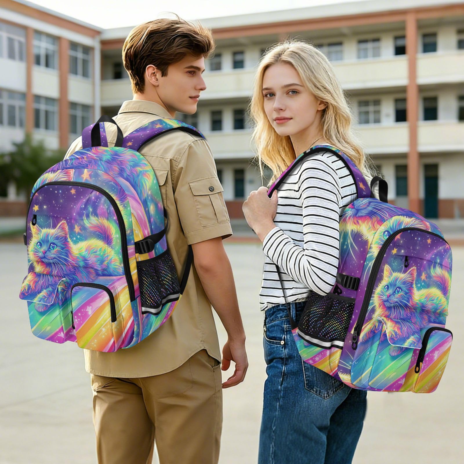Grand sac à dos de voyage pour homme - Motif chat coloré - 44,5 cm - Sac à dos de travail pour adultes - Sac à dos d'affaires
