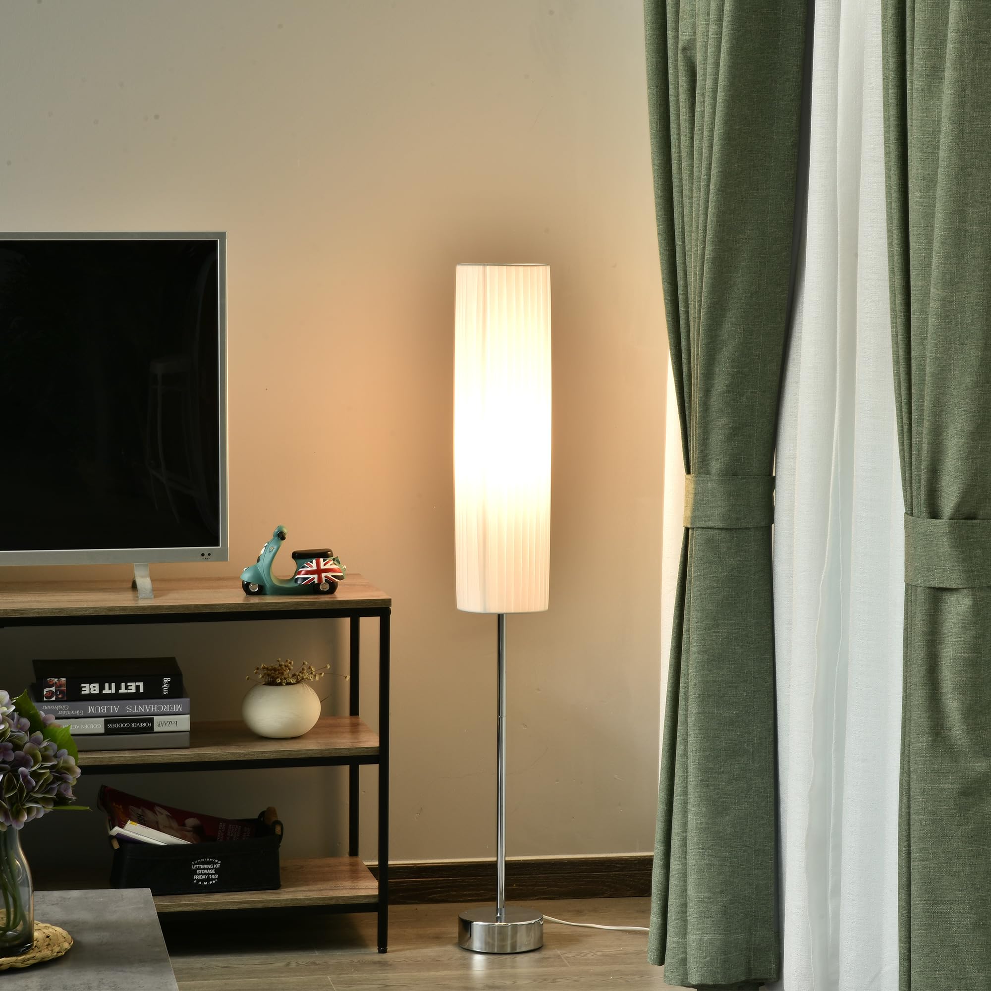 HOMCOM Lámpara de Pie Moderna para Dormitorio Estudio Salón 120 cm Blanco