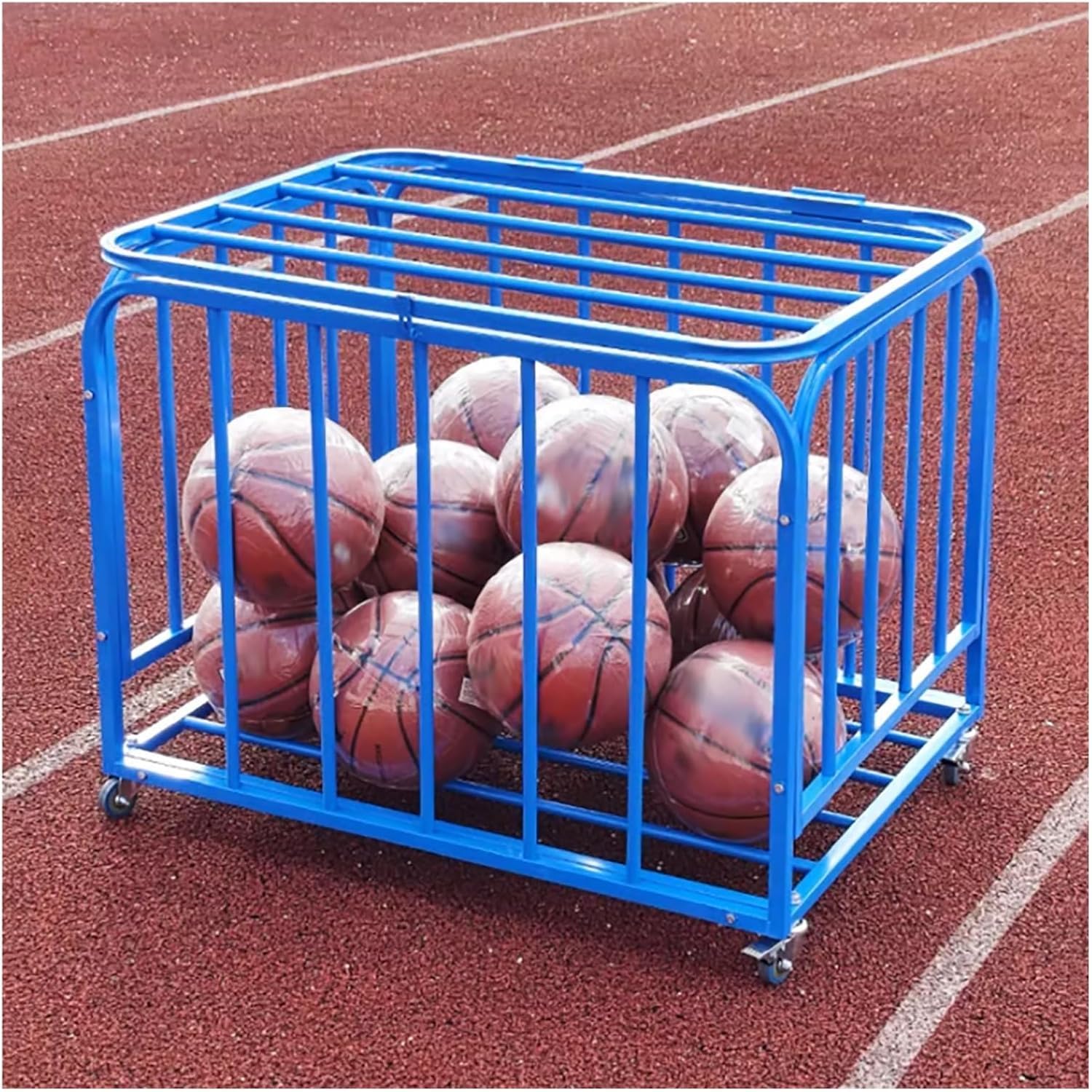 Stojak do piłki nożnej o dużej pojemności – klatka na kółkach na sprzęt sportowy zamykane kółka do szkoły na zewnątrz wózek do przechowywania piłek do siatkówki i piłki nożnej
