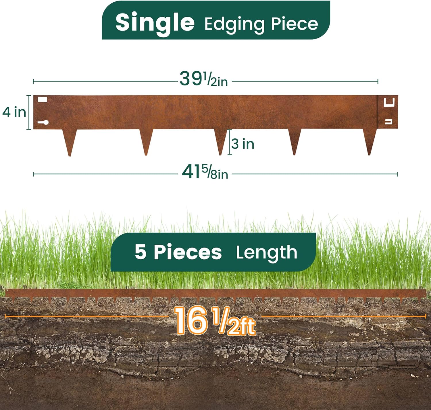PROWORX Corten Steel Rust Landscape Edging Border, 5 Pack 42”L x 7”H Weather Resistant Bendable Metal Garden Lawn Edging for Landscaping, Yard Pathway (16.5 Ft Total)
