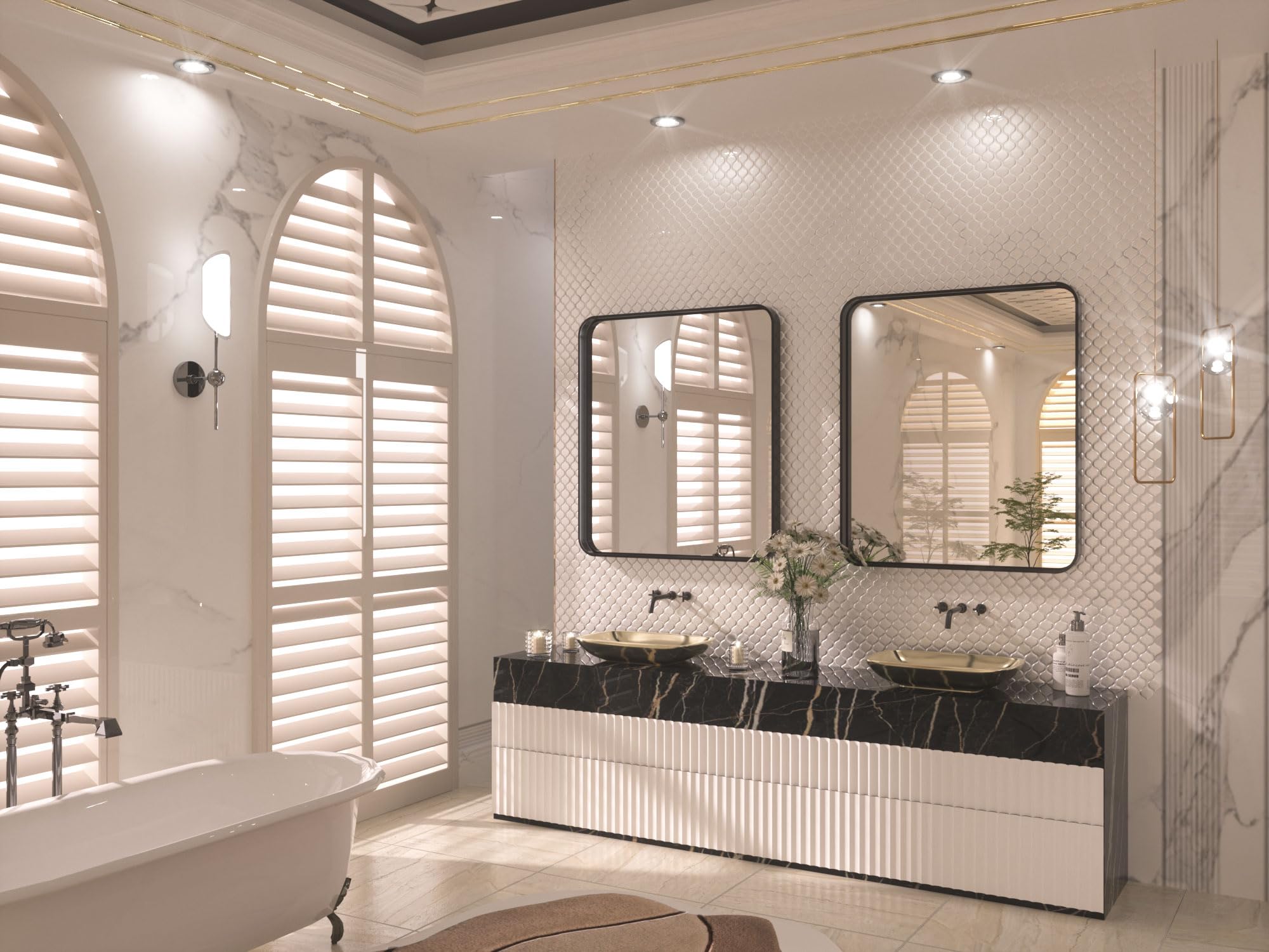 TETOTE 32x36 Inch Black Mirror for Bathroom,Vanity Mirror, Modern Rectangle Round Corner Matte Framed Mirror (Horizontal/Vertical)