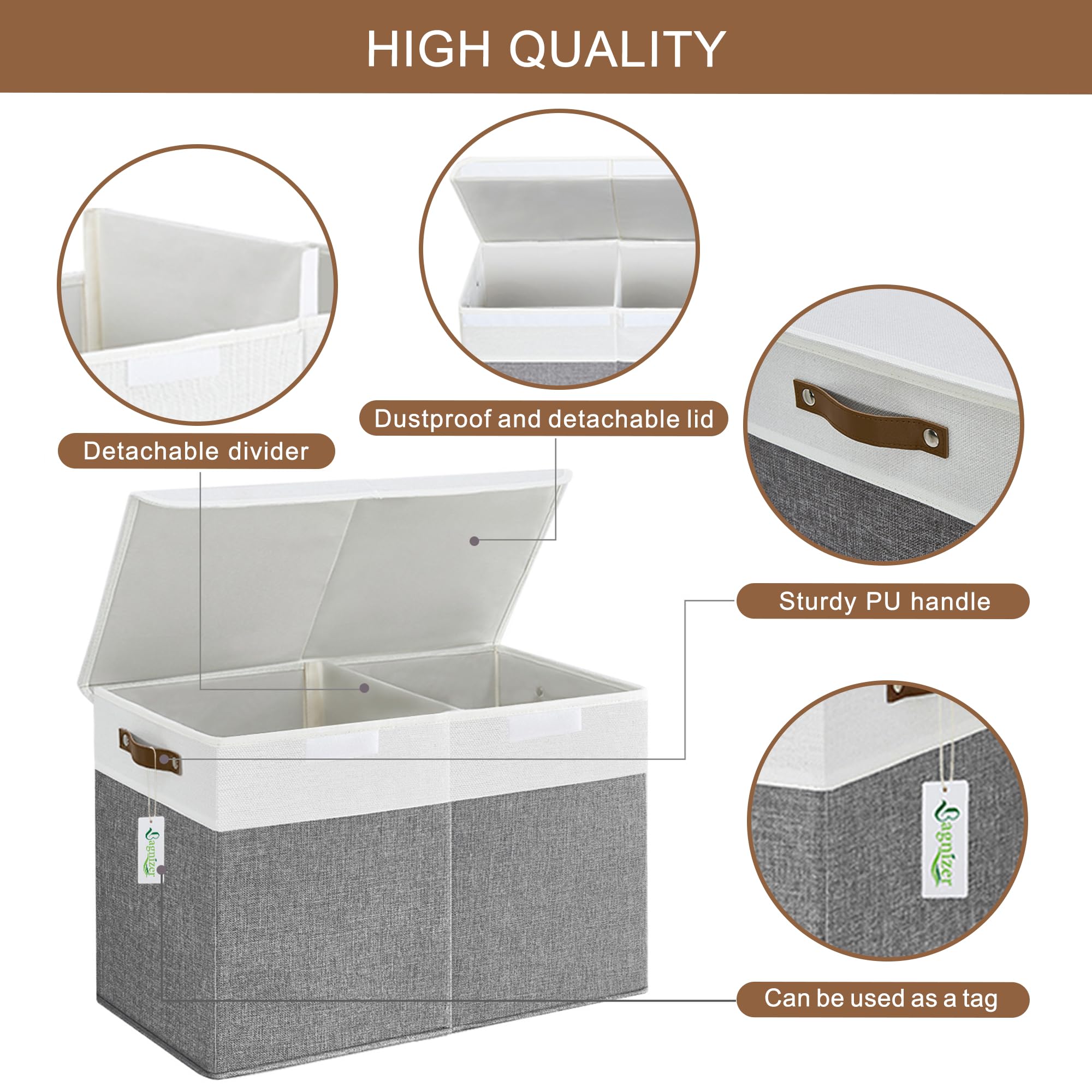 Caja de juguetes grande con tapa, plegable, resistente, organizador de almacenamiento de juguetes, cestas para niños, gris y blanco