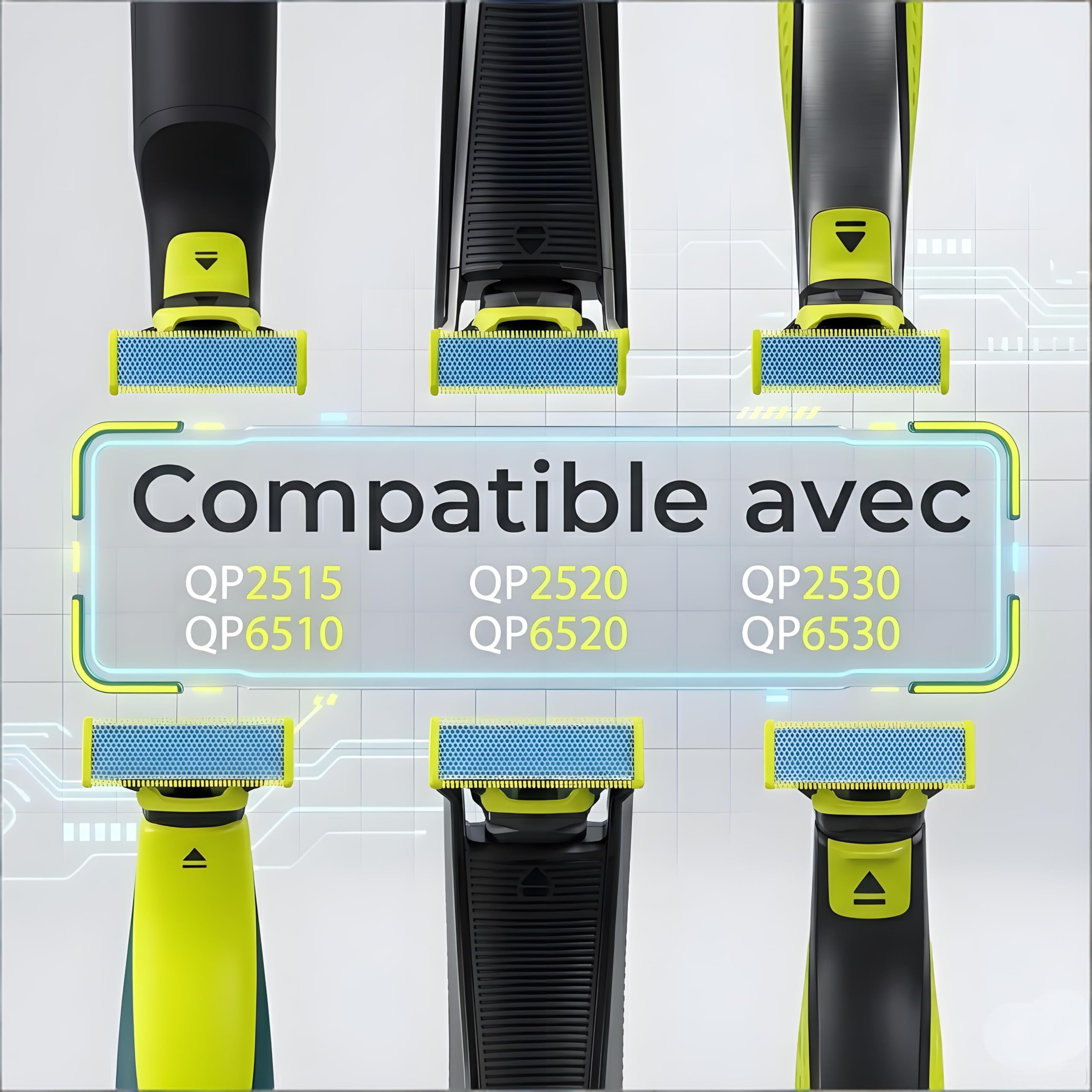 Lot de 2/3/4/6 lames de rechange en acier inoxydable compatibles avec tous les modèles OneBlade -Lames anti-friction (4)