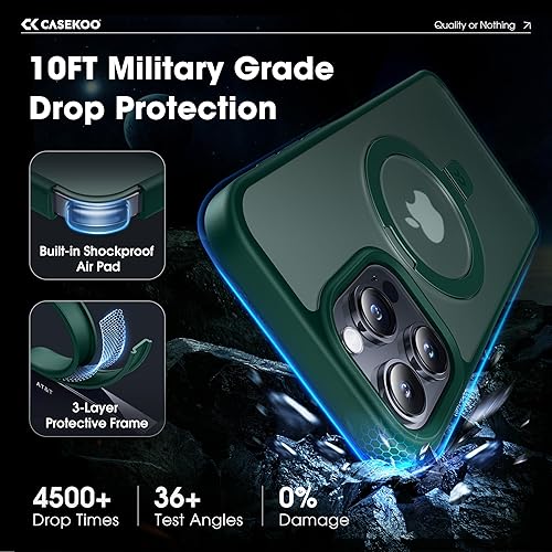 Miniatura 5 de CASEKOO Funda con anillo magnético oficial original para iPhone 15 Pro protección militar contra caídas compatible con MagSafe a prueba de golpes,