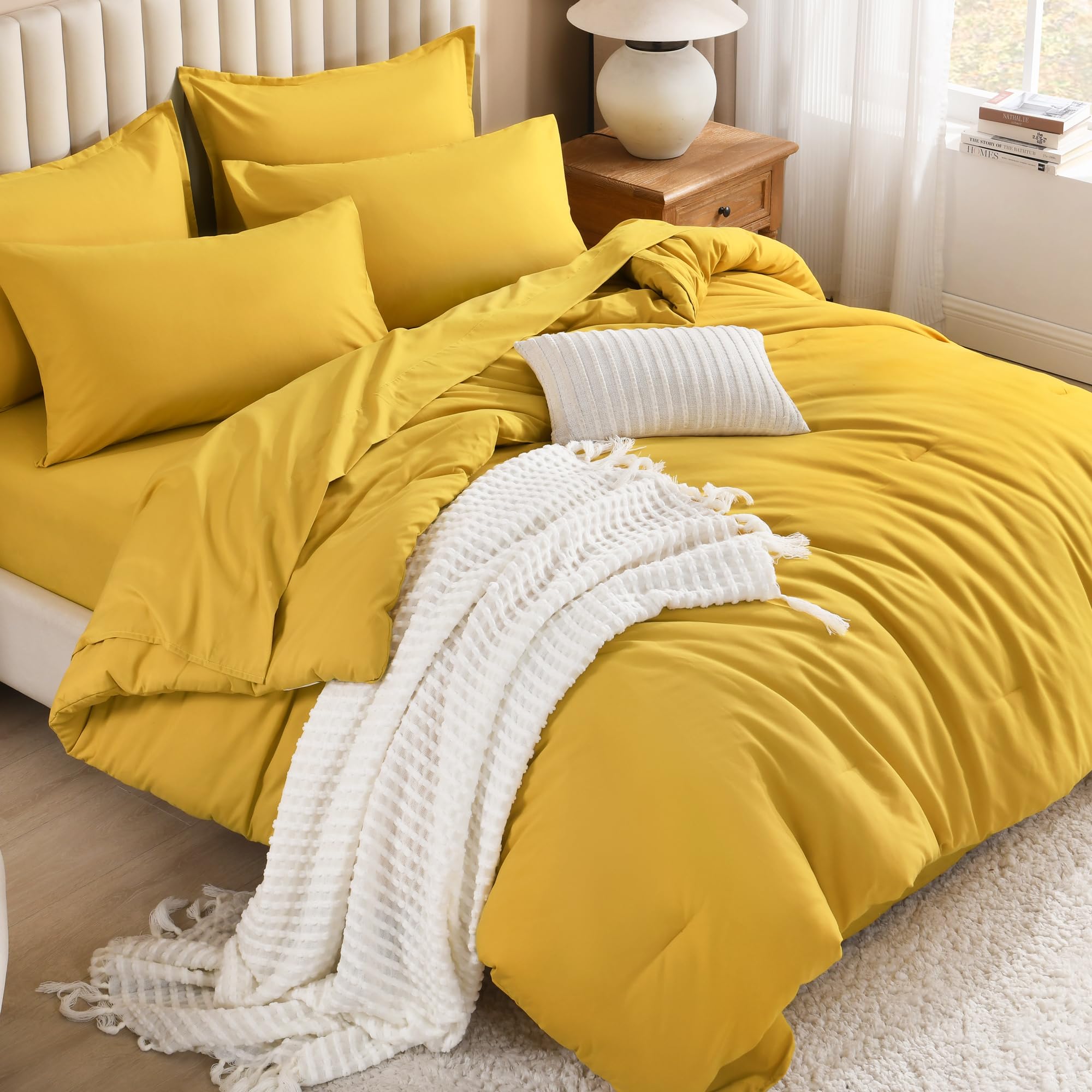 Litanika King Comforter Set with Sheets - 7 Pieces Solid Bed in a Bag