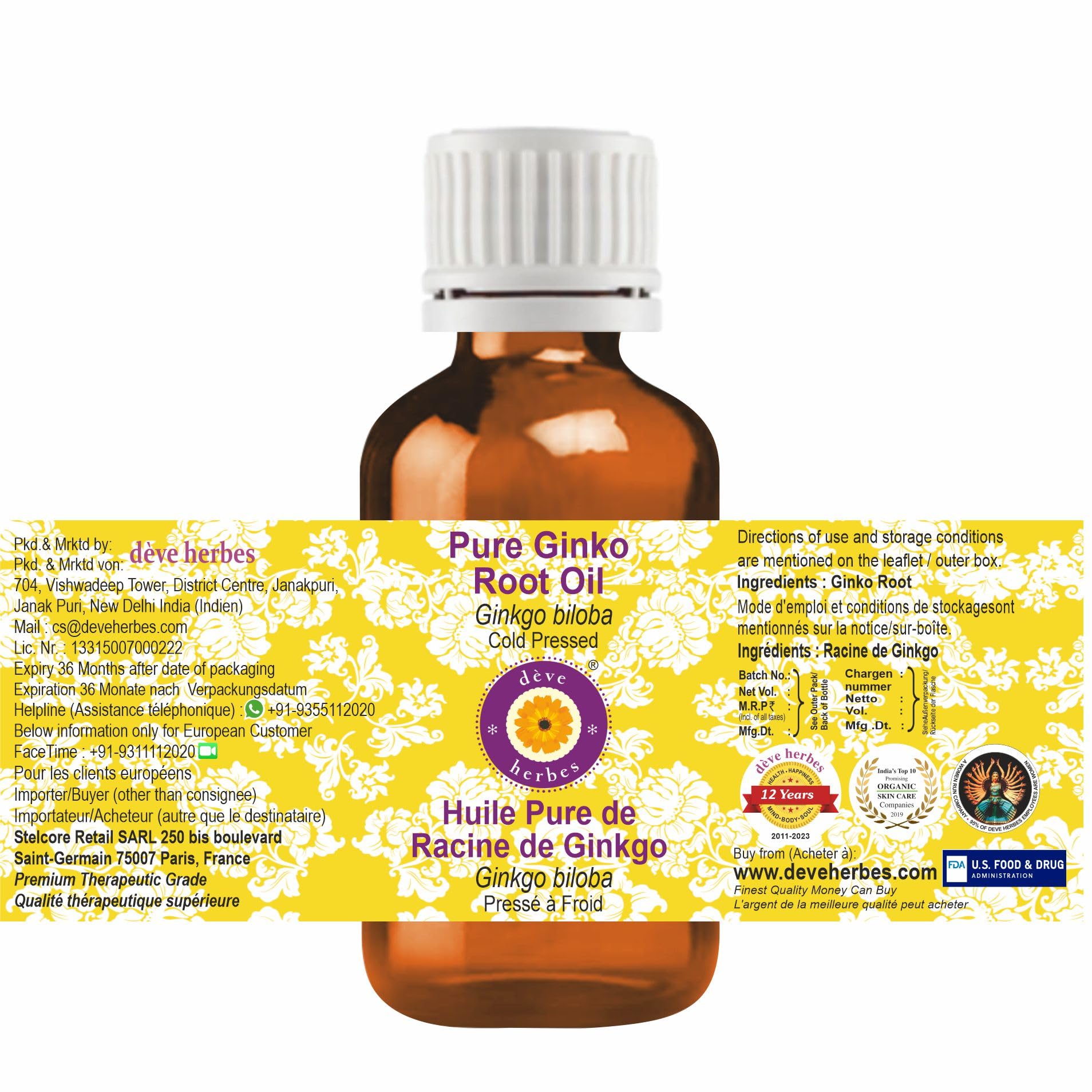 Amazon.com : dève herbes Pure Ginko Root Oil (Ginkgo biloba) Cold