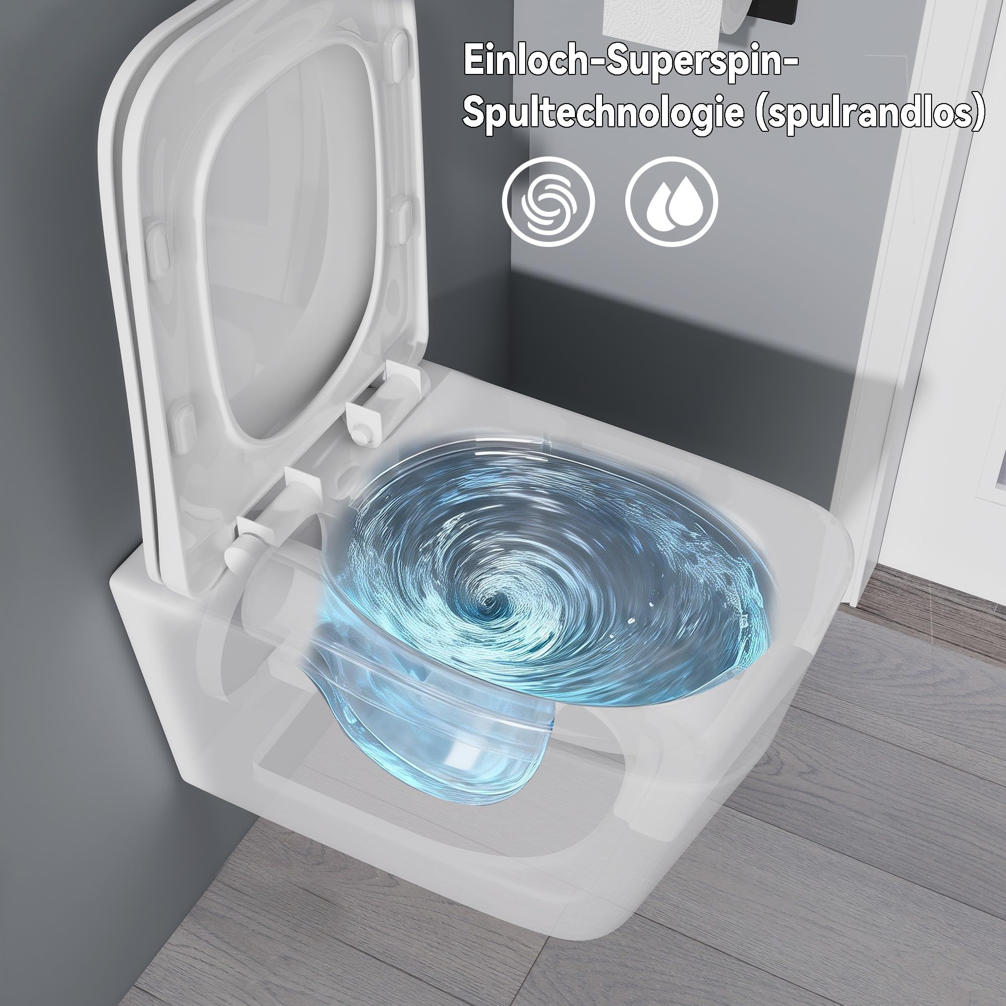 Yishang WC sospeso a parete, senza bordo, scarico monoforo a 360°, tecnologia a sifone, sedile a chiusura delicata, 52 cm, ceramica bianca, per camera degli ospiti e bagno