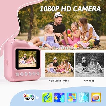 Instant Print Camera for Kids, 1080P Videos, Instant Film, Color, Panda-Shaped, Dual Cameras, Easy Operation, Compact Size