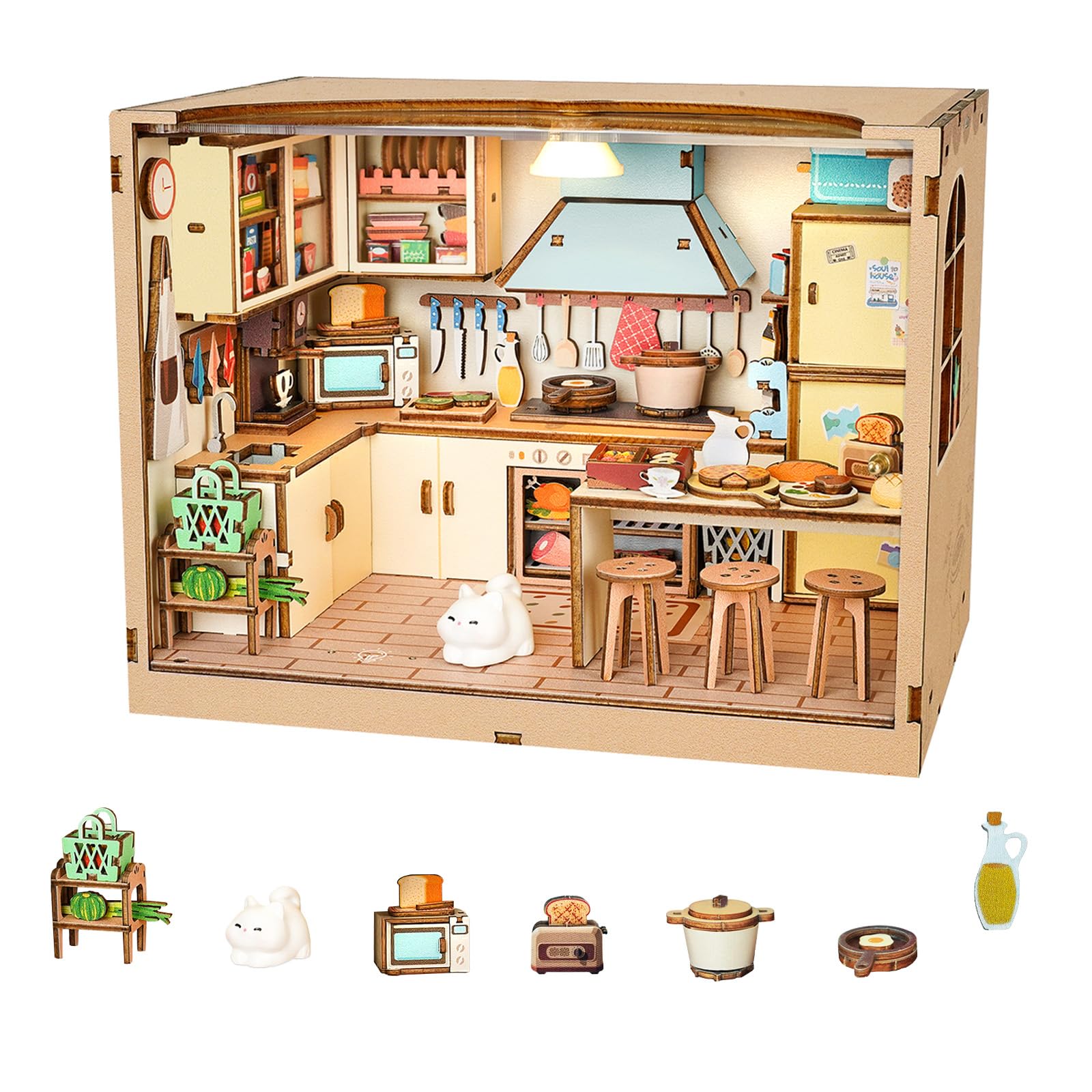 WEBYEARO DIY Dollhouse Miniature House Kit 1:20 Scale Kictchen with LED Light, Miniature House Kits for Adults 3D Wooden Puzzle Crafts for Adults Home Decor Gift for Women Men