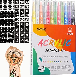 Temporary Tattoo Pens 12 Colors Tattoos Tattoo Pens for Skin,104 Tattoo Stencils Body Markers Tattoo Pens,Tattoo Pens Make Bold and Fine Lines for Adults tattoo marker ZYH2304001KIT
