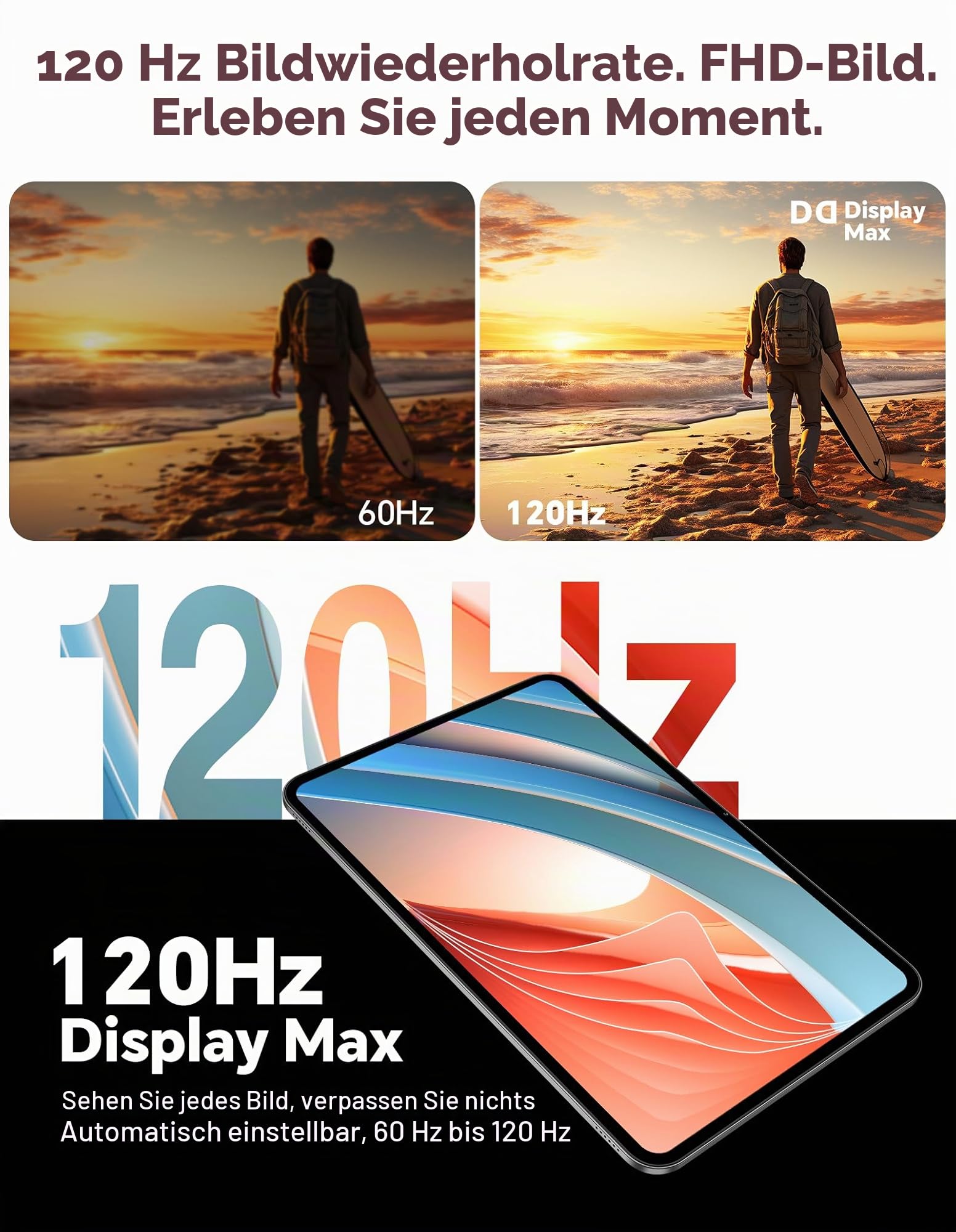 TECLAST Tablet 13.4 Zoll 120Hz Display, Android 16 Gaming Tablets T65, 4G LTE Dual SIM, 26GB RAM+128GB ROM(4TB TF), Widevine L1/13MP/GPS, Gemini AI Tablets mit USBC Anschluss für Streaming, Filme