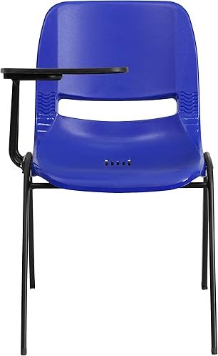 Miniatura 4 de EMMA + OLIVER Silla ergonómica azul con tableta abatible para zurdos - Escritorio con brazo para tableta