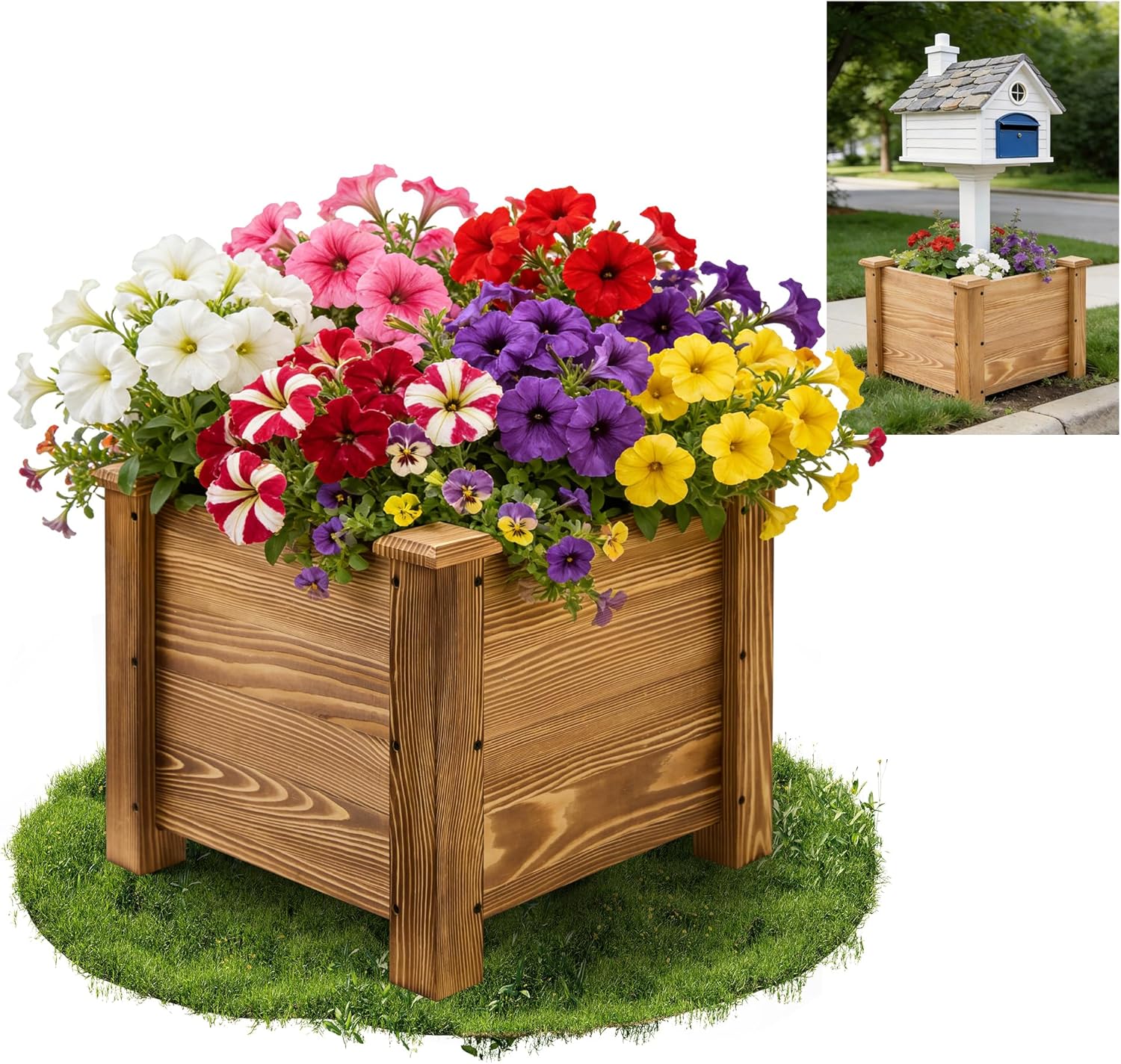 Mailbox Planter Box for 4x4 Post, 16x16x14 Inch No Dig Mailbox Planter Stand for Existing Mailbox Post, Decorative Outdoor Mailbox Flower Box Base (Mailbox Post NOT Included)