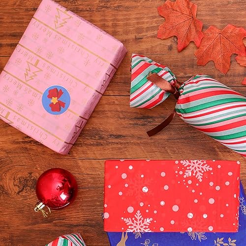 Miniatura 6 de Txmasstripe - 100 hojas de papel de seda de Navidad, papel de regalo reciclable, bolsa de embalaje reciclable, manualidades para el hogar, bolsas de