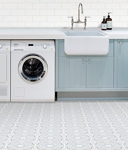 Miniatura 4 de FloorPops Blue Morris - Azulejos de suelo para despegar y pegar, FP3827 Azul,Gris,https://www.amazon.com/dp/undefined