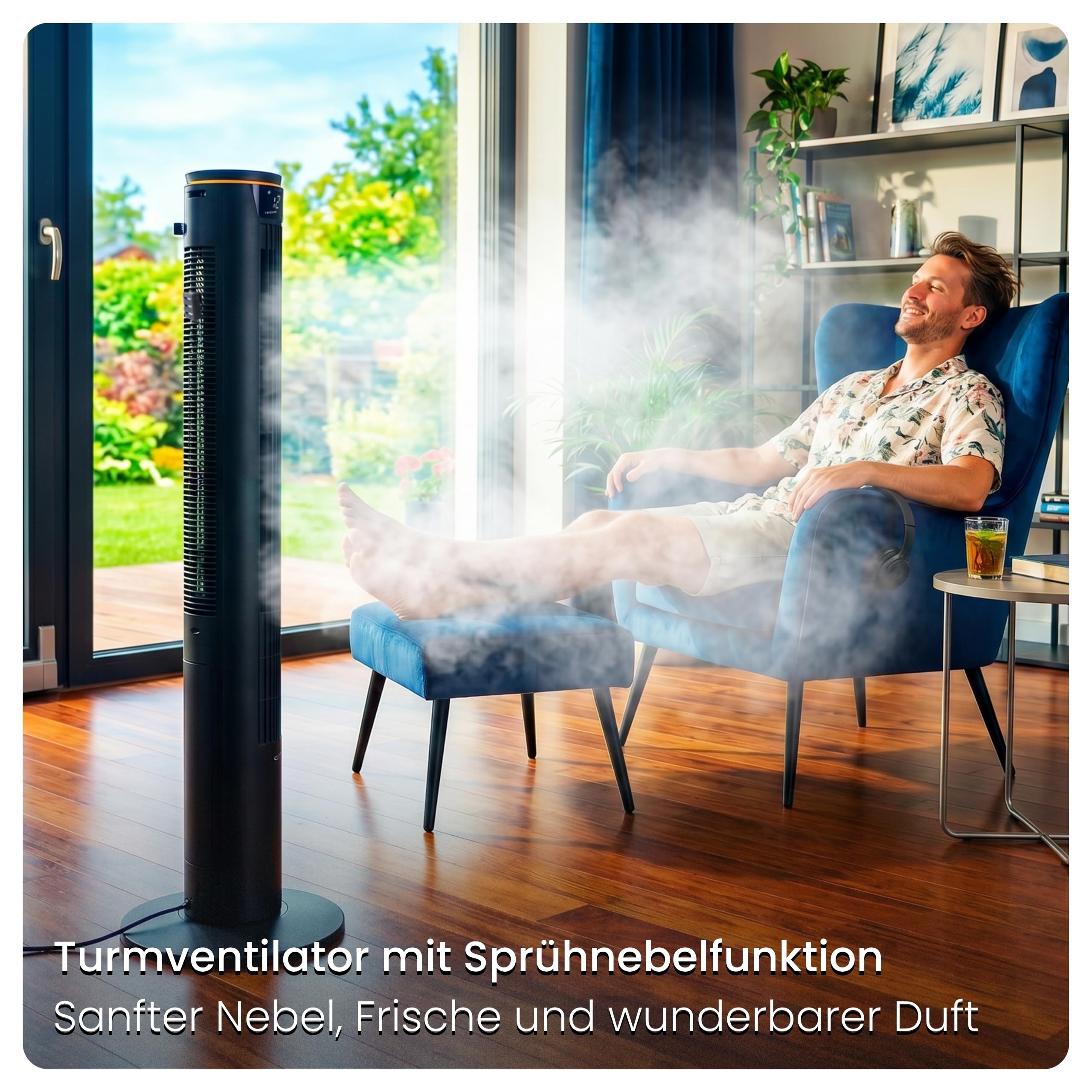 Turmventilator 107cm WiFi App, Luftkühler, Ventilator mit Sprühnebel, DC-Motor, 7,5 m/s Wind,Ionisator, Nachtlicht, Oszillation, Standventilator sehr leise, Tower Fan