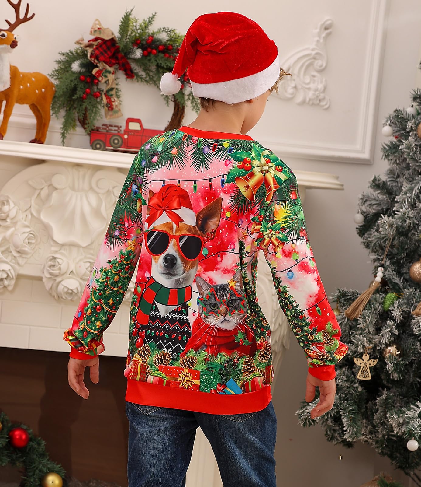 Kids4ever Suéter feo de Navidad para niños, sudadera de forro polar con estampado divertido en 3D, manga larga