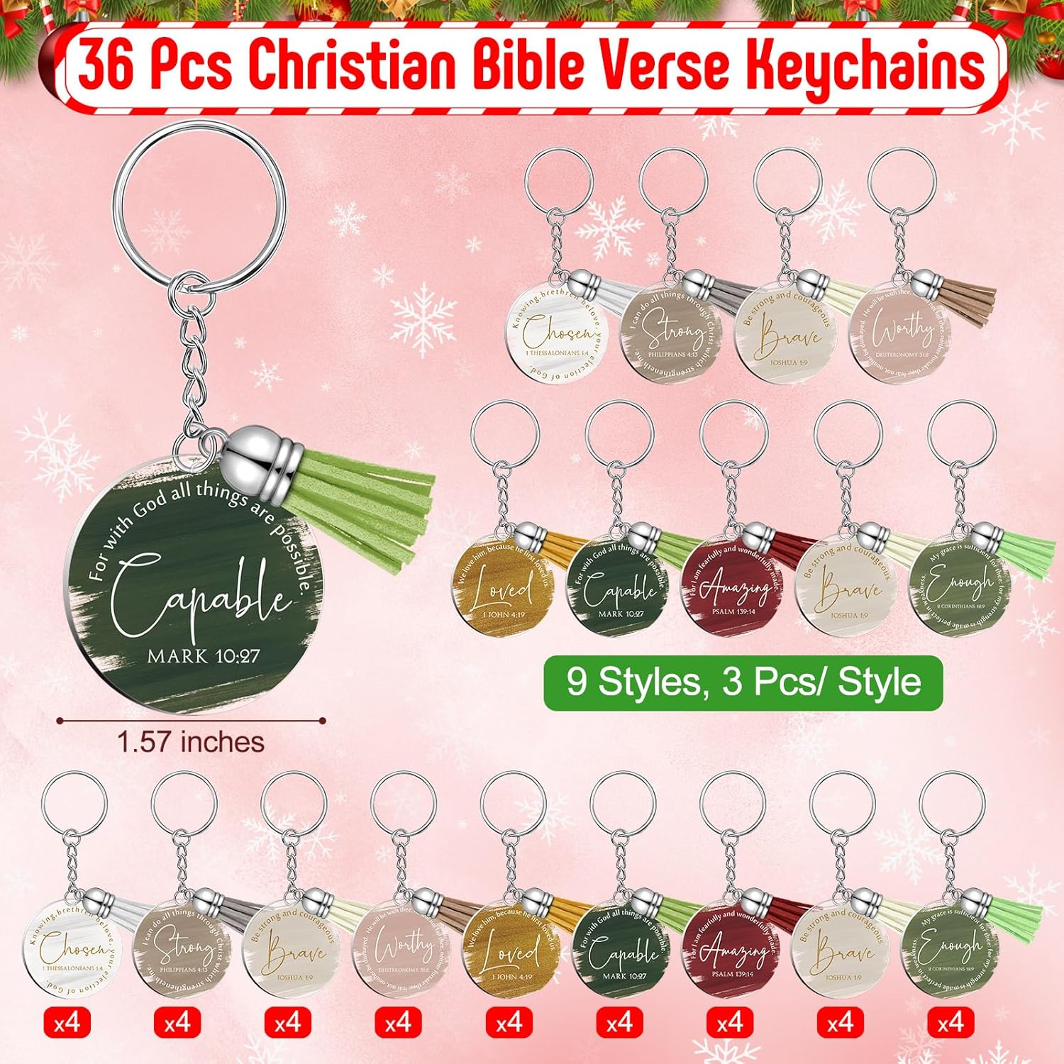 36 Pcs Christian Gifts for Woman Bible Verse Keychains Office Gifts for Coworker Team Staff Holiday Party Supplies (Christmas Colors) - Image 2