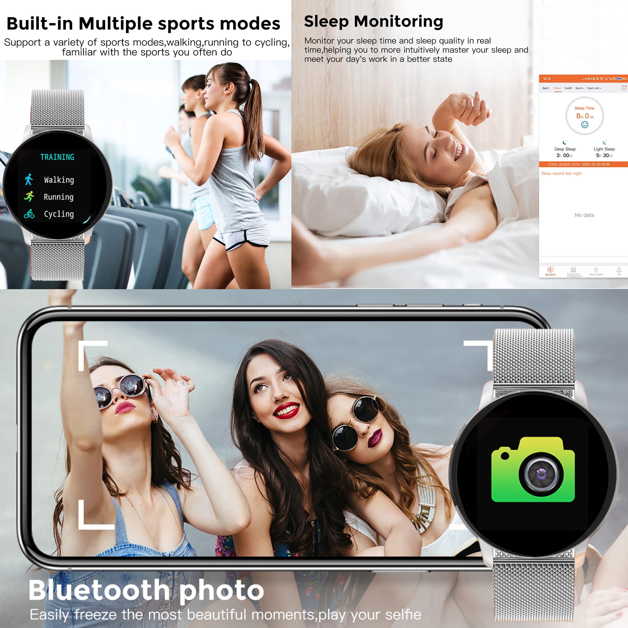 Montre Connectée Femme, Smartwatch Compatible Samsung Huawei Xiaomi Android iOS Podometre Montre Sport Cardiofrequencemetre Etanche IP67 GPS Partagé Sport Notification de Message(Argent)