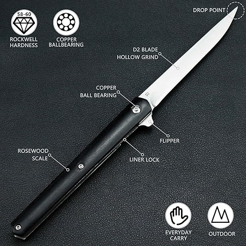 Miniatura 2 de Navaja plegable de bolsillo de 4 pulgadas, cuchilla D2 y mango de sándalo