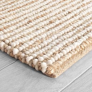 FRELISH DECOR Wool and Jute Premium Handwoven Chunky Stripes Rug - Conte...