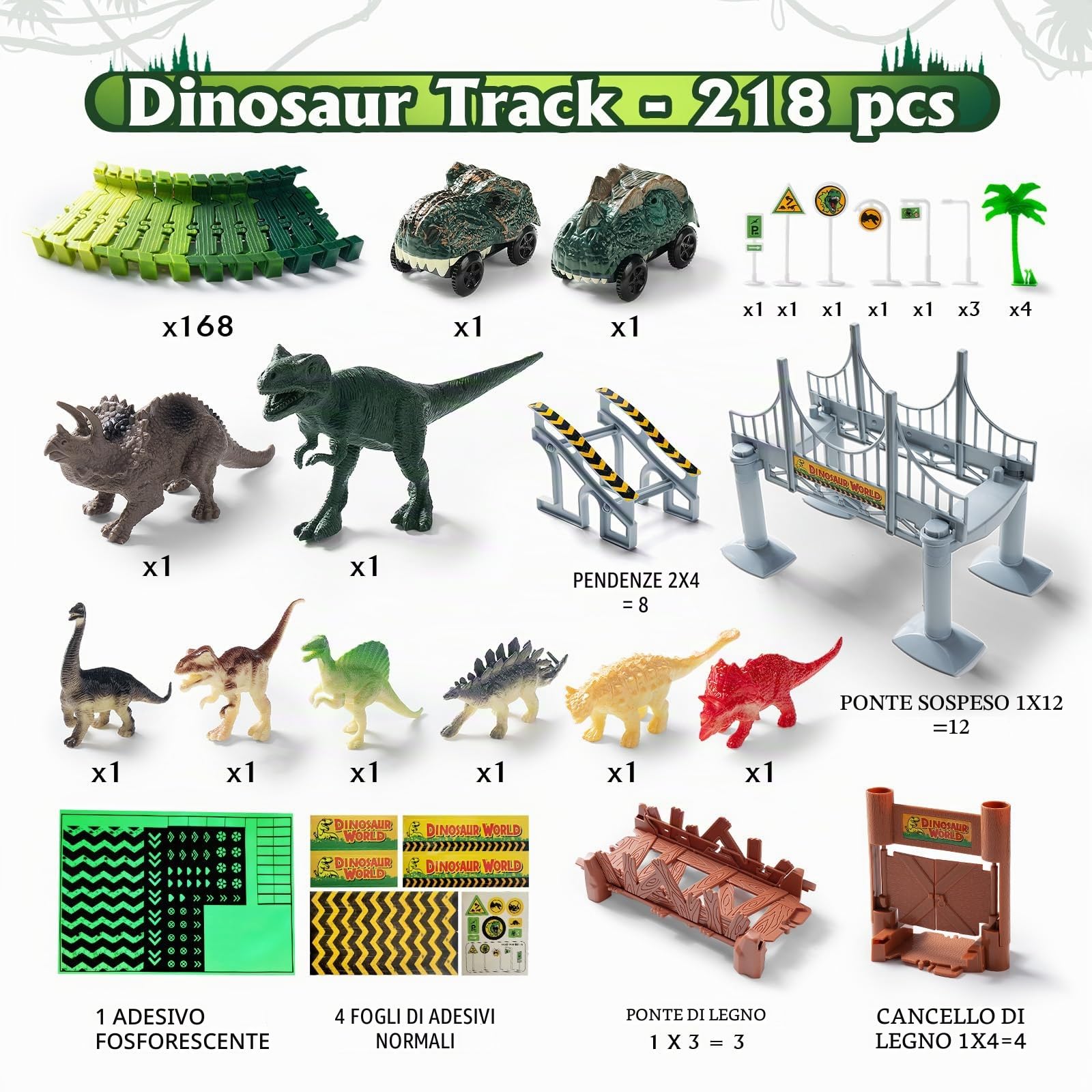 Pista Macchinine Dinosauro Giocattolo Autocarro Pista da Corsa Fai da te Giocattolo per Bambini con 2 Pezzi Dinosauri Auto per 3 4 5 6 Anni Ragazzi Ragazze compleanno festa favore regalo