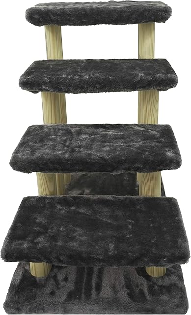 HAIBEIR Wooden pet stairs 4-step pet ladder cat dog easy stairs with detachable carpet for high bed and couch (Black)