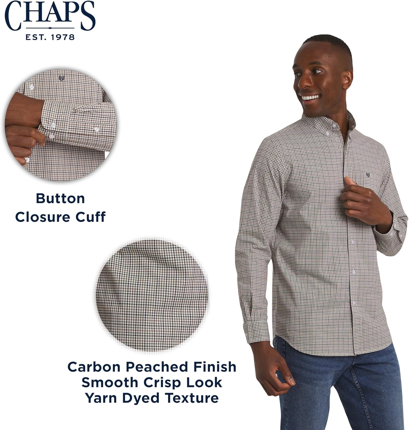 Chaps Mens Classic Fit Long Sleeve Button Down Stretch Poplin Casual Shirt - Image 7