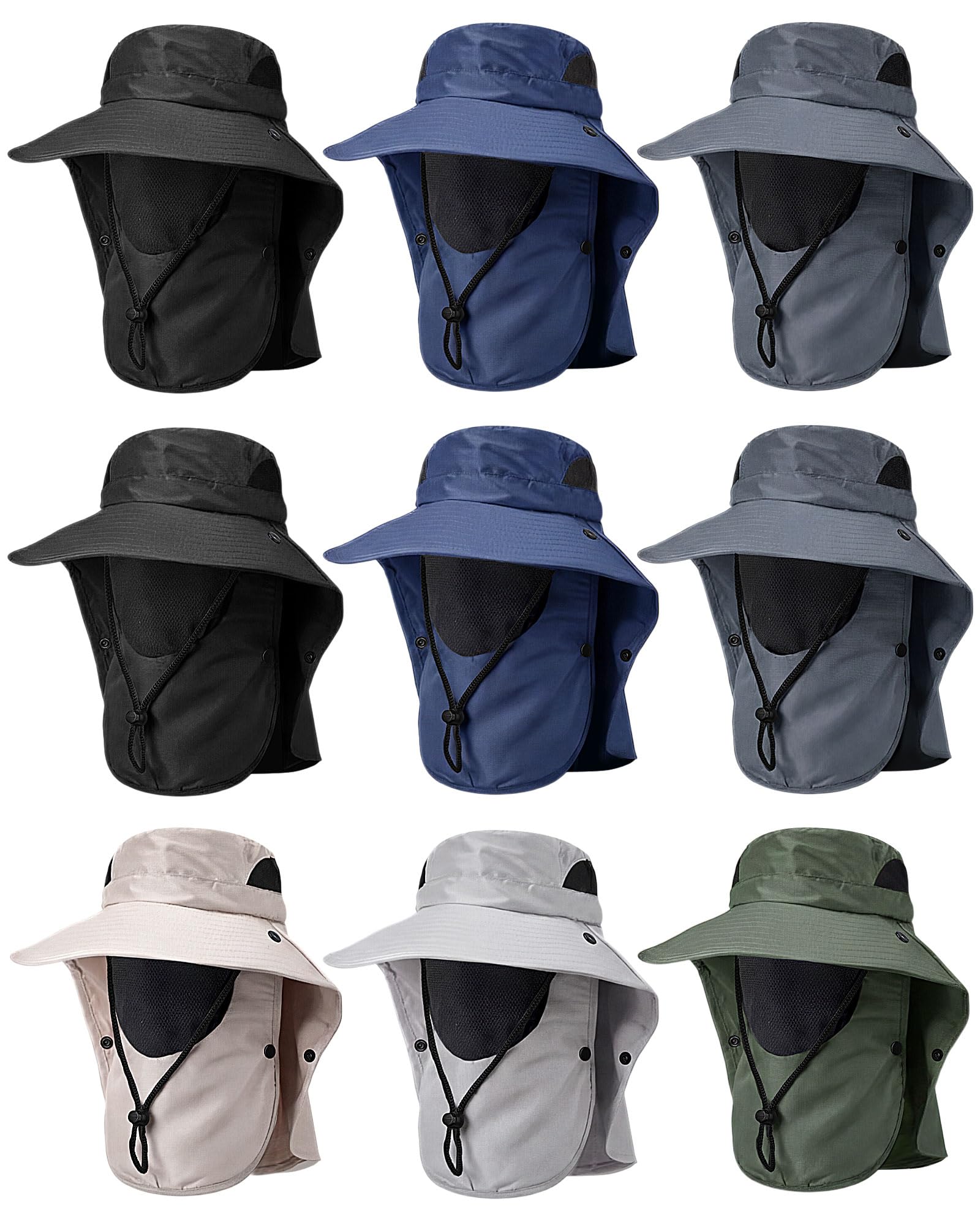 9 Pcs Summer Fishing Hat Women Men Sun Hats with UV Protection Wide Brim Outdoor Hat with Face Cover and Neck Flap Rollable Fishing Cap with Removable