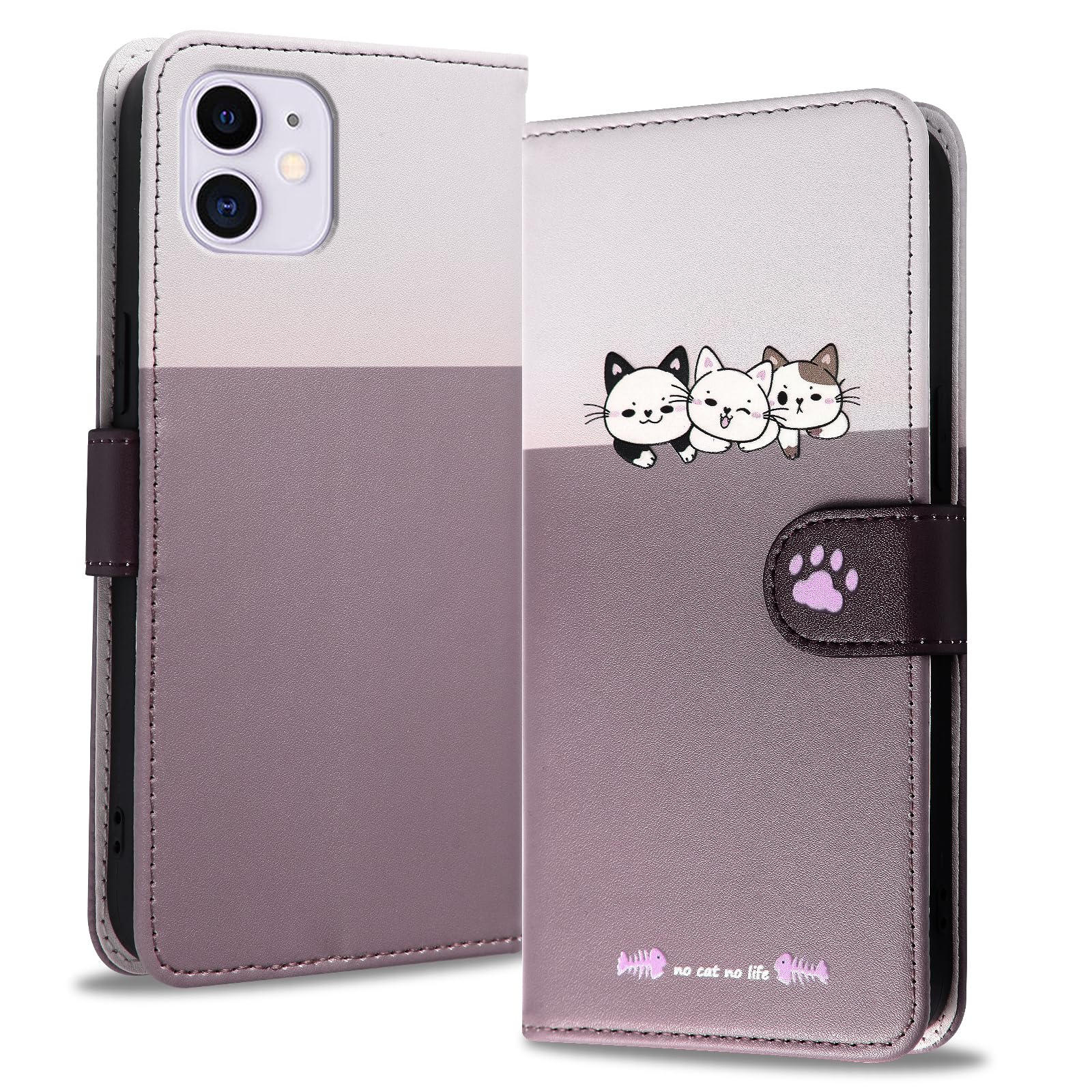 Reddylin 対応 iPhone 11 ケース 手帳型 かわいい猫 アイフォン11 ケース 手帳型 全面保護 カード収納 iPhone11ケース スタンド機能 アイフォンケース11 6.1インチ 手触りが良い いPhone11 携帯カバー 耐衝撃-ライトコーヒーカラー