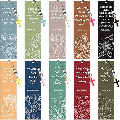 Vista 22 de Tenare Marcapáginas de versículos bíblicos con colgantes de cruz, marcadores de escritura inspiradores cristianos, marcadores de páginas positivas
