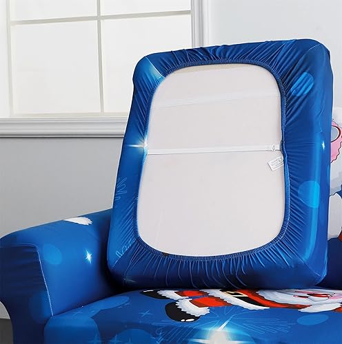 Miniatura 5 de NIDITW Funda de sofá de Navidad de 4 piezas con Papá Noel, funda elástica para sofá con 3 fundas de cojín, antideslizante, con parte inferior