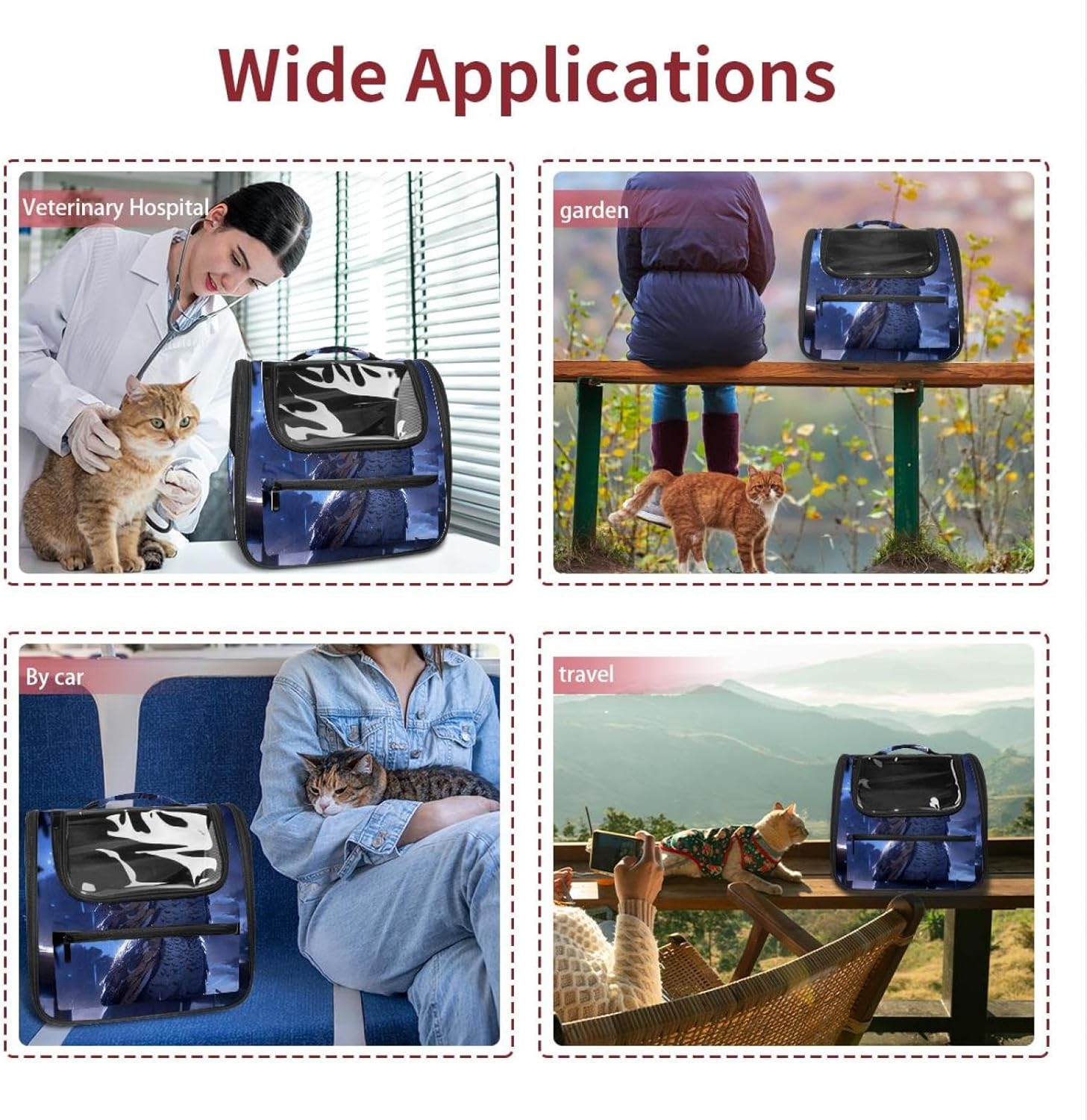 Portable Travel pet Backpack Carrier Hamster Bag Small Dog cat Carrier Breathable Hang Bag, Barred Owl Sits Motionless in The Blue Moonlight