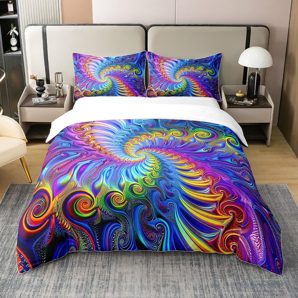 Erosebridal 100% Organic Cotton Tie Dye Duvet Cover Spiral Swirl Bedding Set for Boys Girls Youth,Bohemian Comforter Cover Psychedelic Hippie Quilt Cover Iridescent Bedroom Decor Full Size,Multicolor