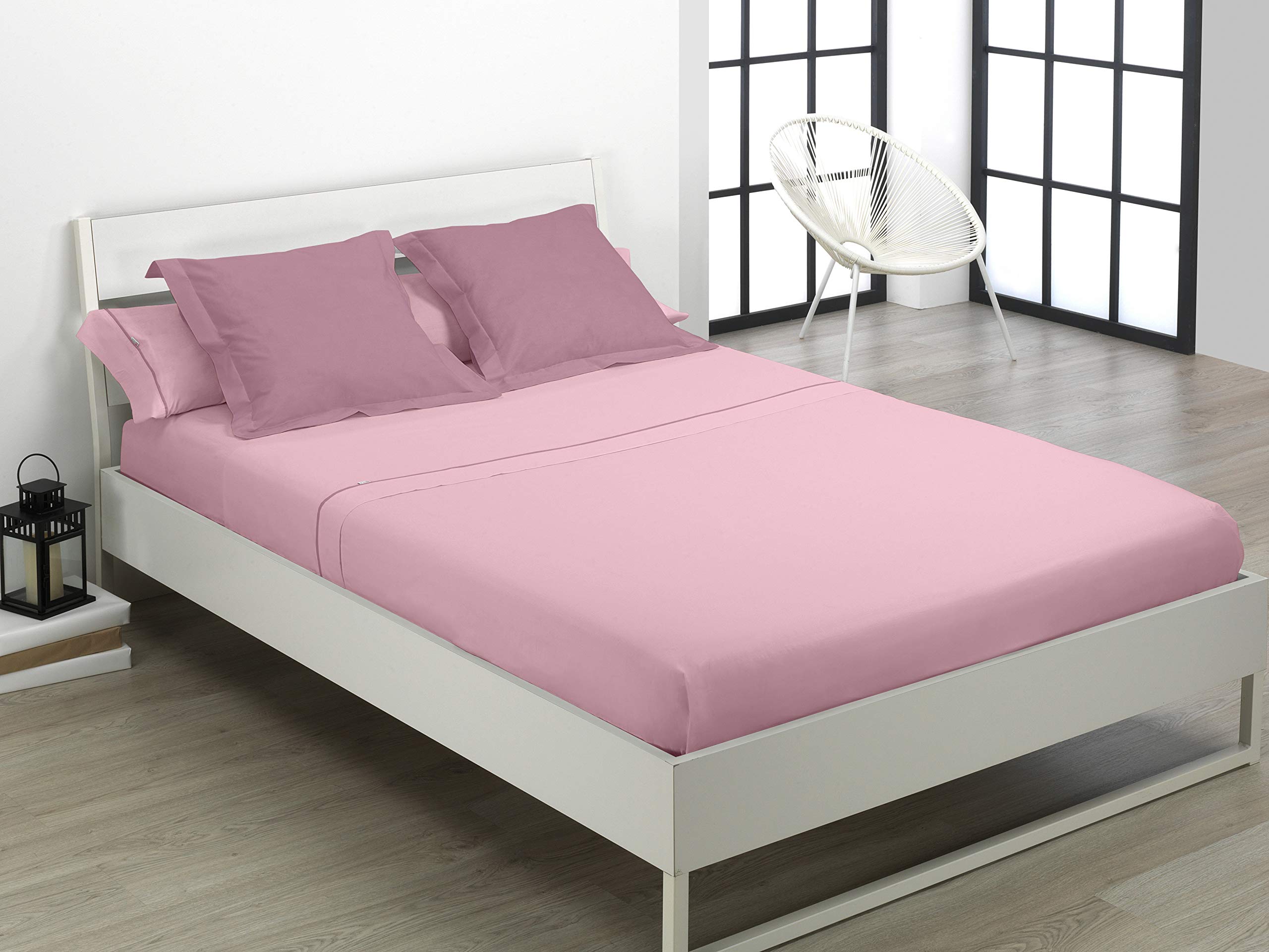 Juego de sábanas liso color rosa Cama de 150 (3 piezas) -50% algodón / 50% poliéster - 144 hilos. Gramage: 115