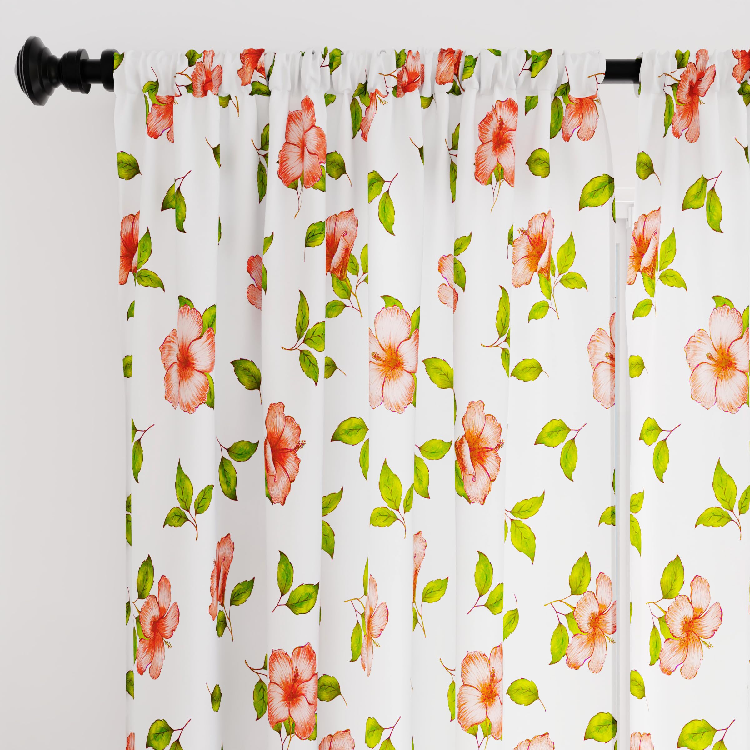 Encasa Homes Cortinas de poliéster Impresas Window con Lazos, 4.5 ft de Largo, Hibiscus, Paquete de 2