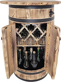 weeco Armario de madera de pino con estante y estante para 30 – 40 botellas – Estantería rústica con abrebotellas y soporte plegable para botellas, 80 x 55 x 44 cm, color marrón