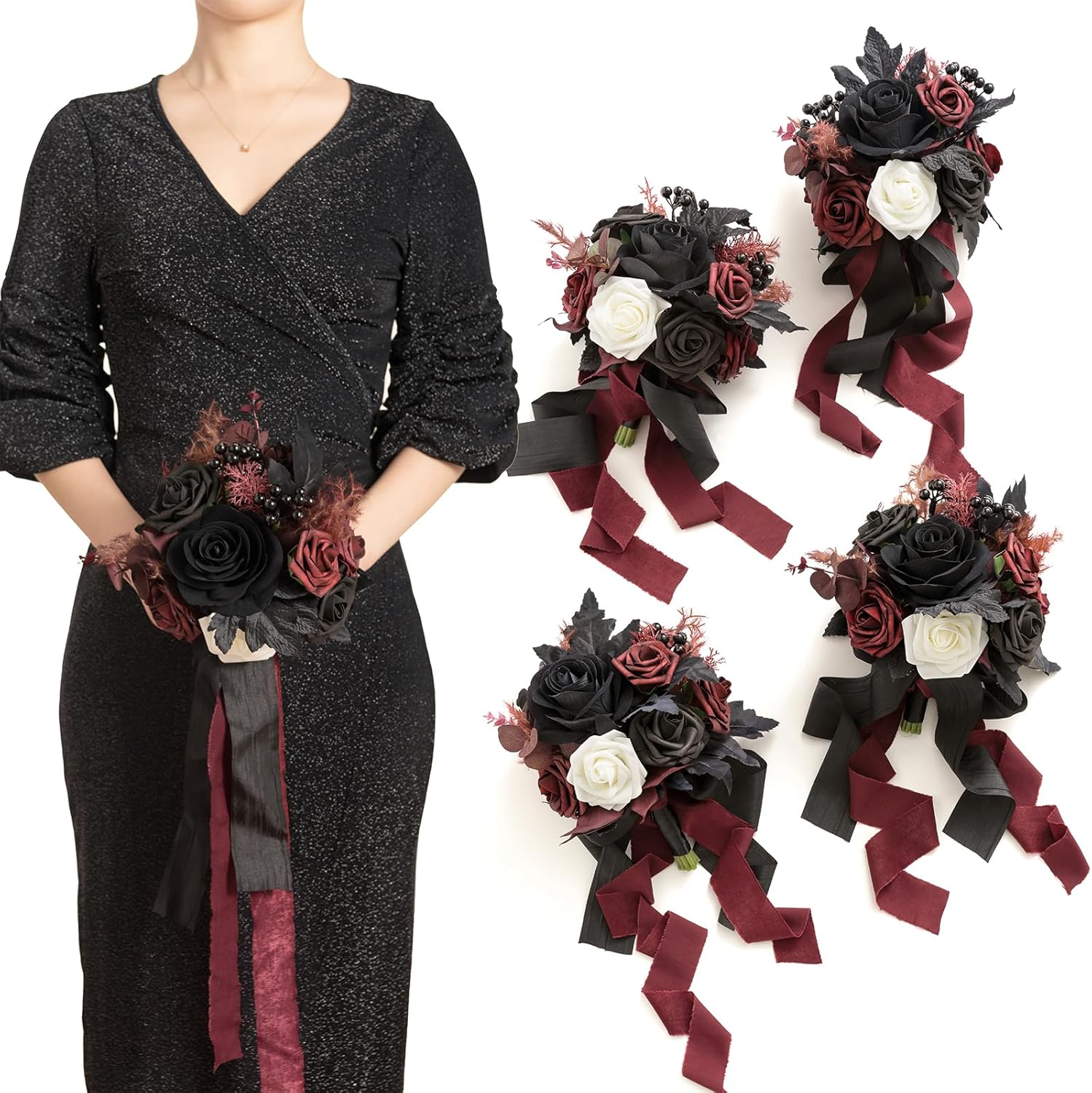 Ling's Moment Artificial Flowers Gothic Bridesmaid Bouquet