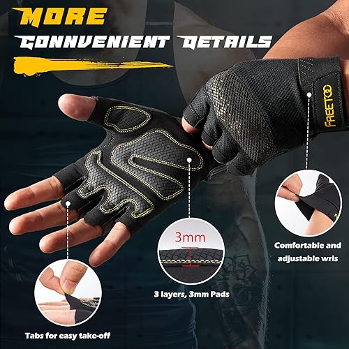 Miniatura 8 de FREETOO Guantes de entrenamiento para hombres 2021 protección completa de la palma ultra ventilados guantes de levantamiento de pesas con