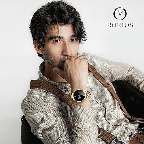 Miniatura 2 de RORIOS Relojes deportivos digitales para hombre, reloj de cuarzo con correa de acero inoxidable, relojes de pulsera electrónicos para hombres