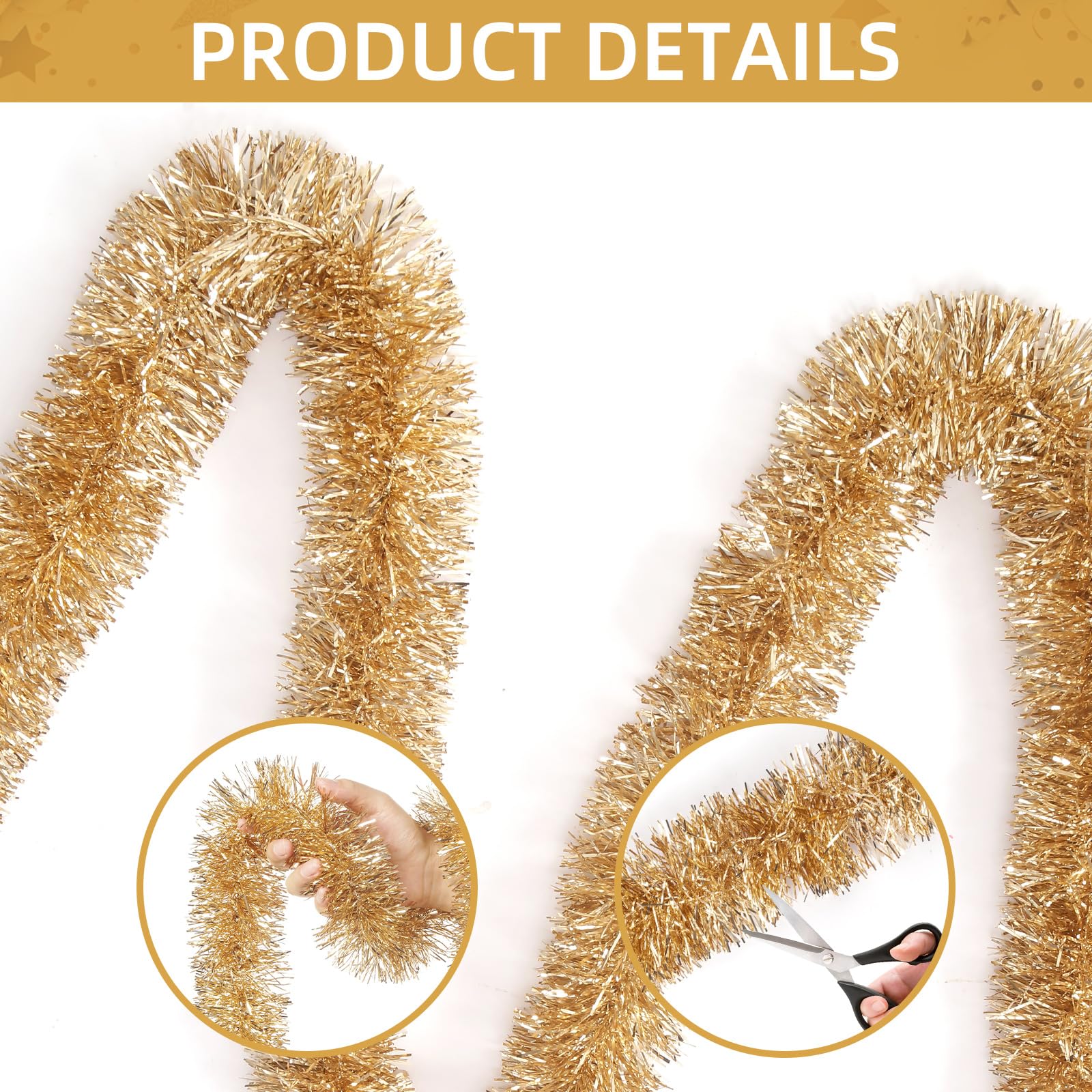 Lametta-Girlande, 45 m, Champagner-Gold-Lametta-Girlande für Weihnachten, Halloween, Neujahr, Geburtstagsfeiern und Baumschmuck