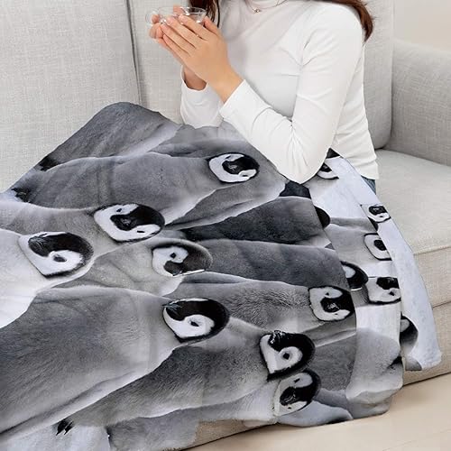 Miniatura 3 de Manta de franela de vellón gris de pingüino, suave, acogedora, cómoda, cálida, linda, ligera, para mujeres, adultos, niñas, regalos de invierno,