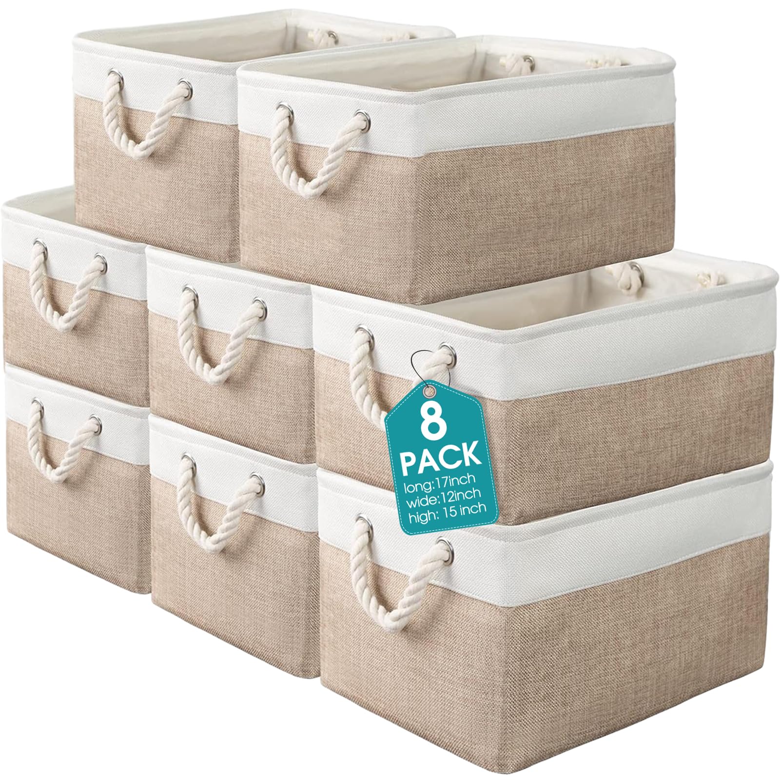 meekoo 8 Pack Collapsible Storage Bins Fabric Storage Bins Polyester Fabric Baskets with Handles Linen Closet Organizer for Shelf Home Closet Towels