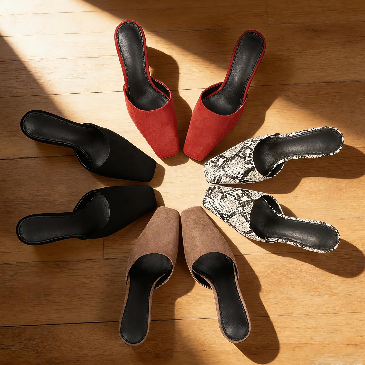 CELNEPHO Kitten Heels for Women Closed Square Toe Slip On Comfortable Dress Pumps Backless Casual Office Shoes Fashion Suede Mules - Image 6