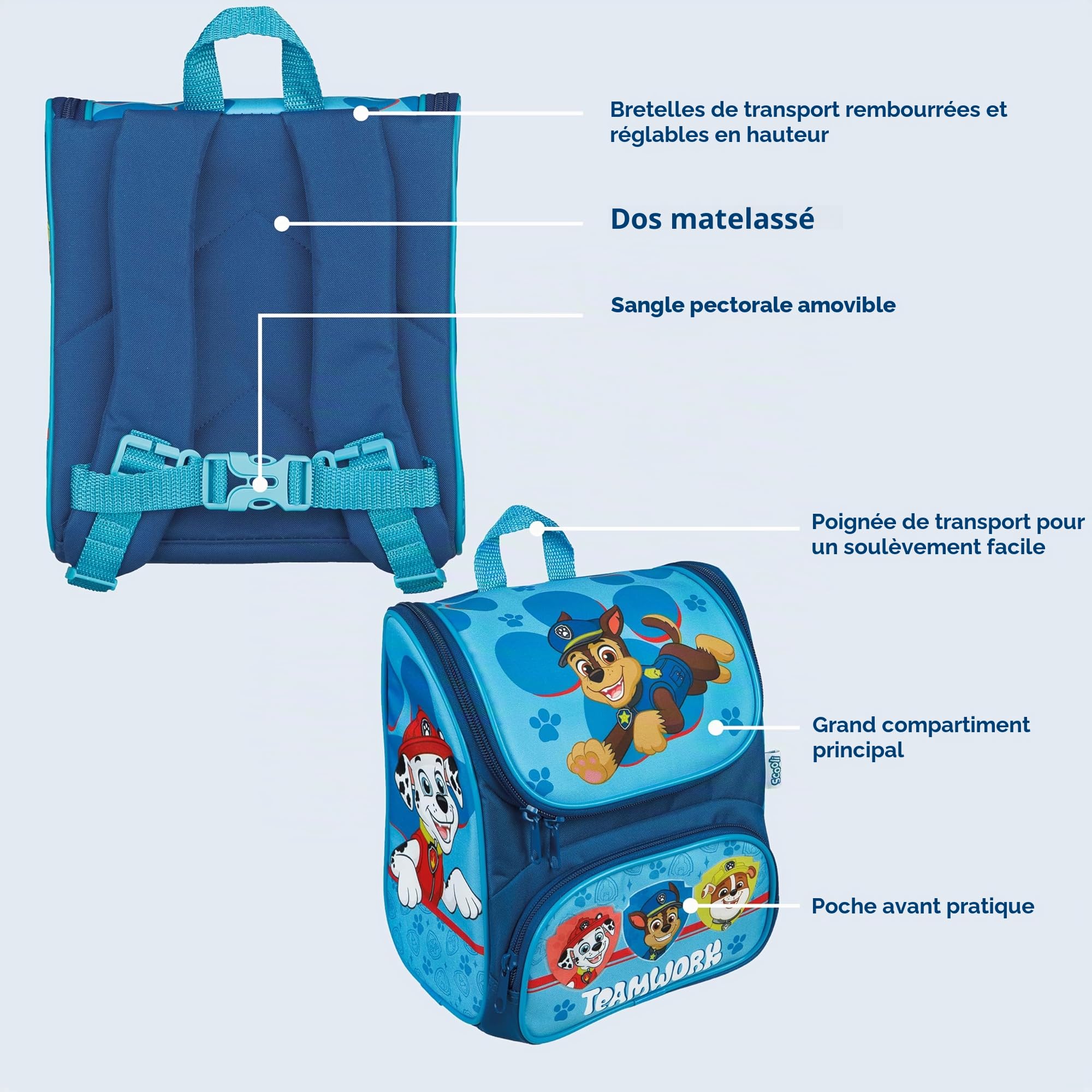 Scooli - CUTIE Cartable d'école maternelle Paw Patrol - Compartiment principal et poche frontale - Bretelles et dos rembourrés - Idéal pour les enfants à partir de 3 ans