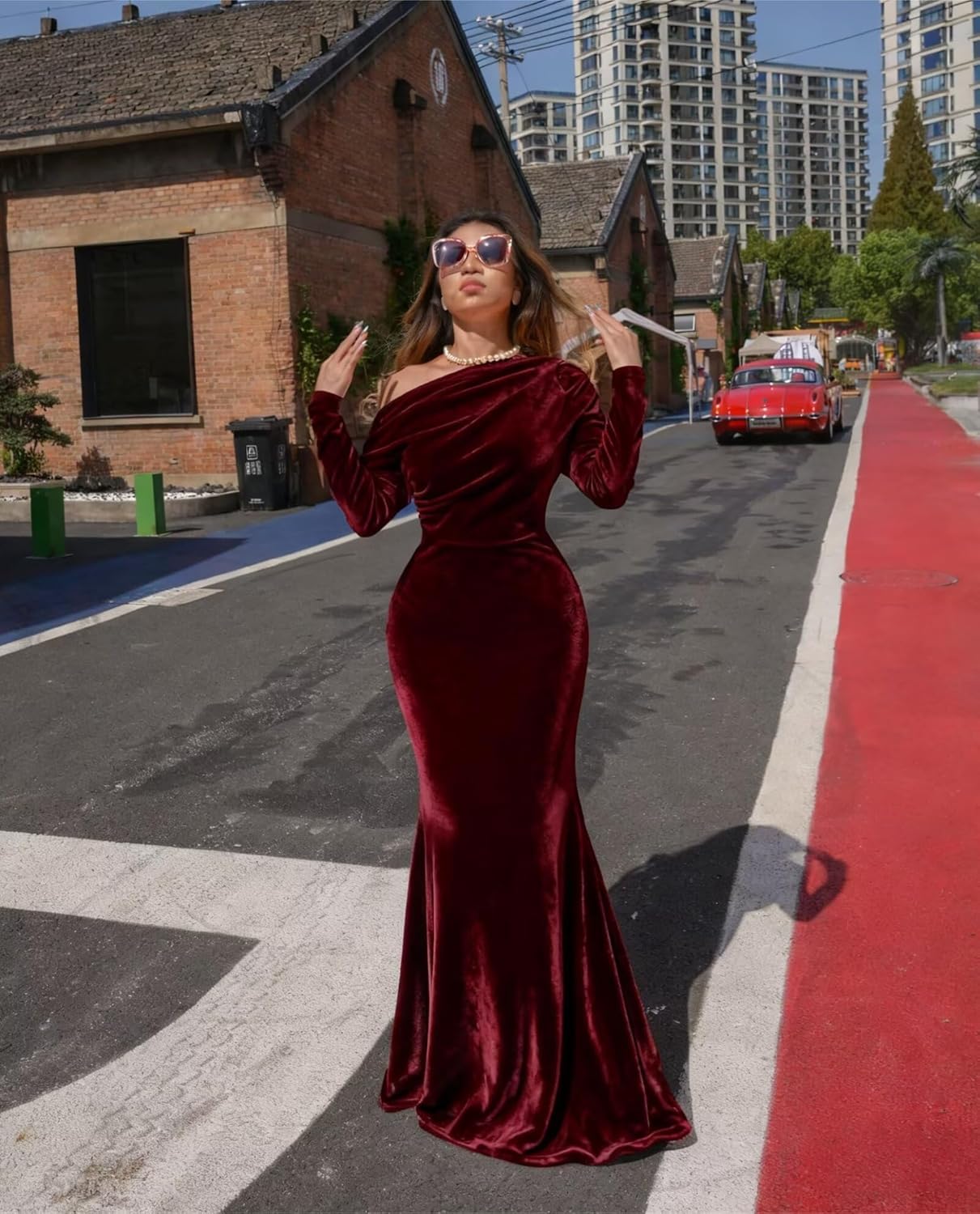 Verngo Off Shoulder Long Velvet Wedding Guest Dress Mermaid Bodycon Maxi Formal Evening Dress for Women - Image 6