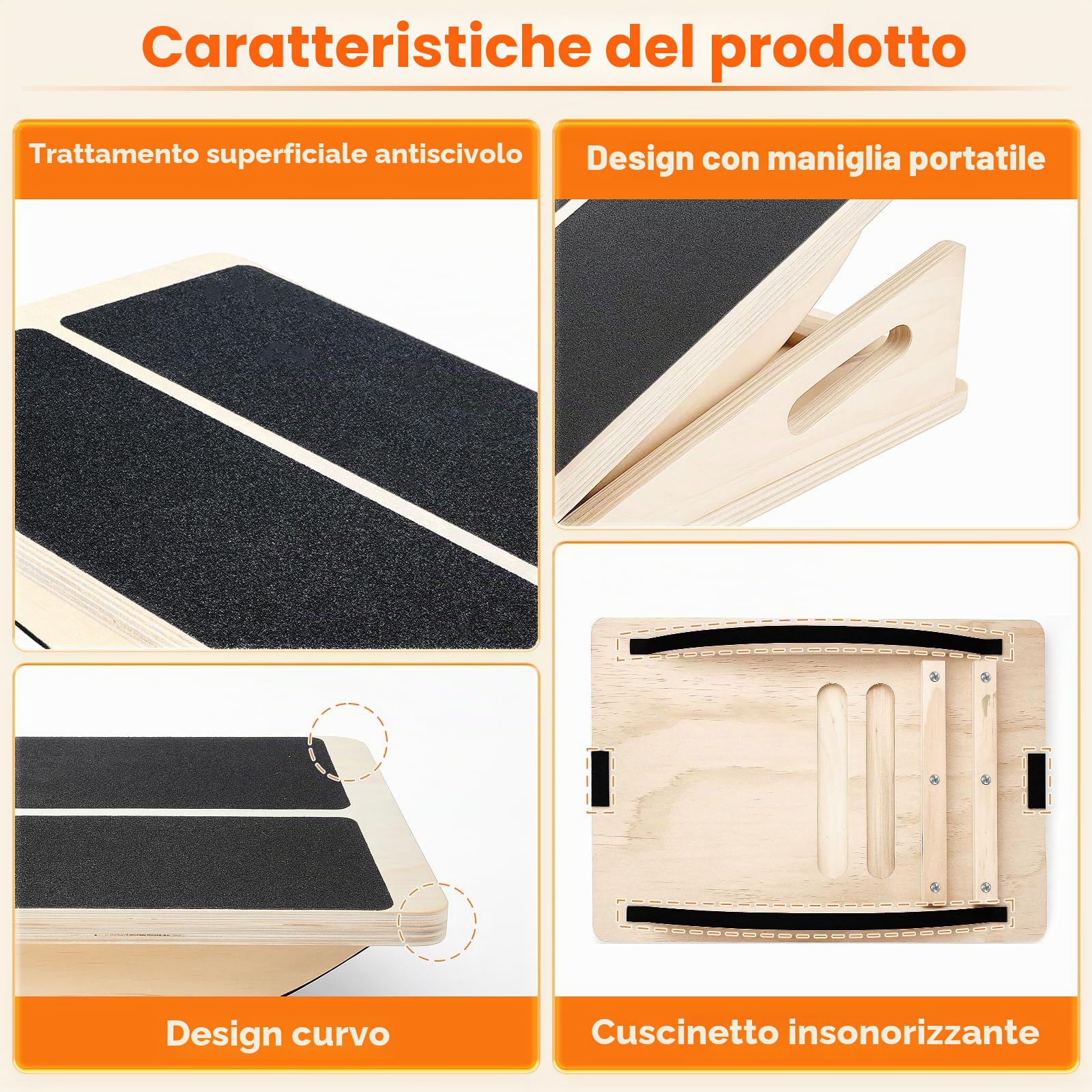 Tavola Inclinata in Legno, 2-Ini-1 Slant Board & Tavola Equilibrio con tappetino antiscivolo, 4 angoli regolabili Balance Board per Tallone, Squat, Stacco da Terra