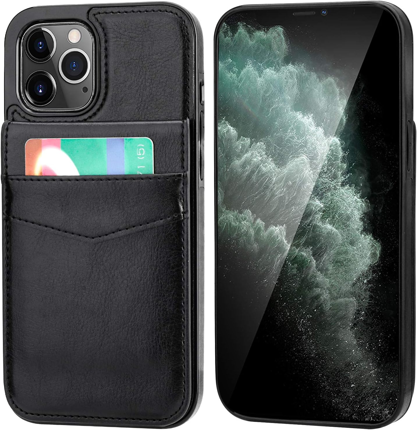 KIHUWEY Compatible with iPhone 12 Pro Max Case Wallet with Credit Card Holder, Premium Leather Magnetic Clasp Kickstand Heavy Duty Protective Cover for iPhone 12 Pro Max 6.7 Inch(Black) - Image 3