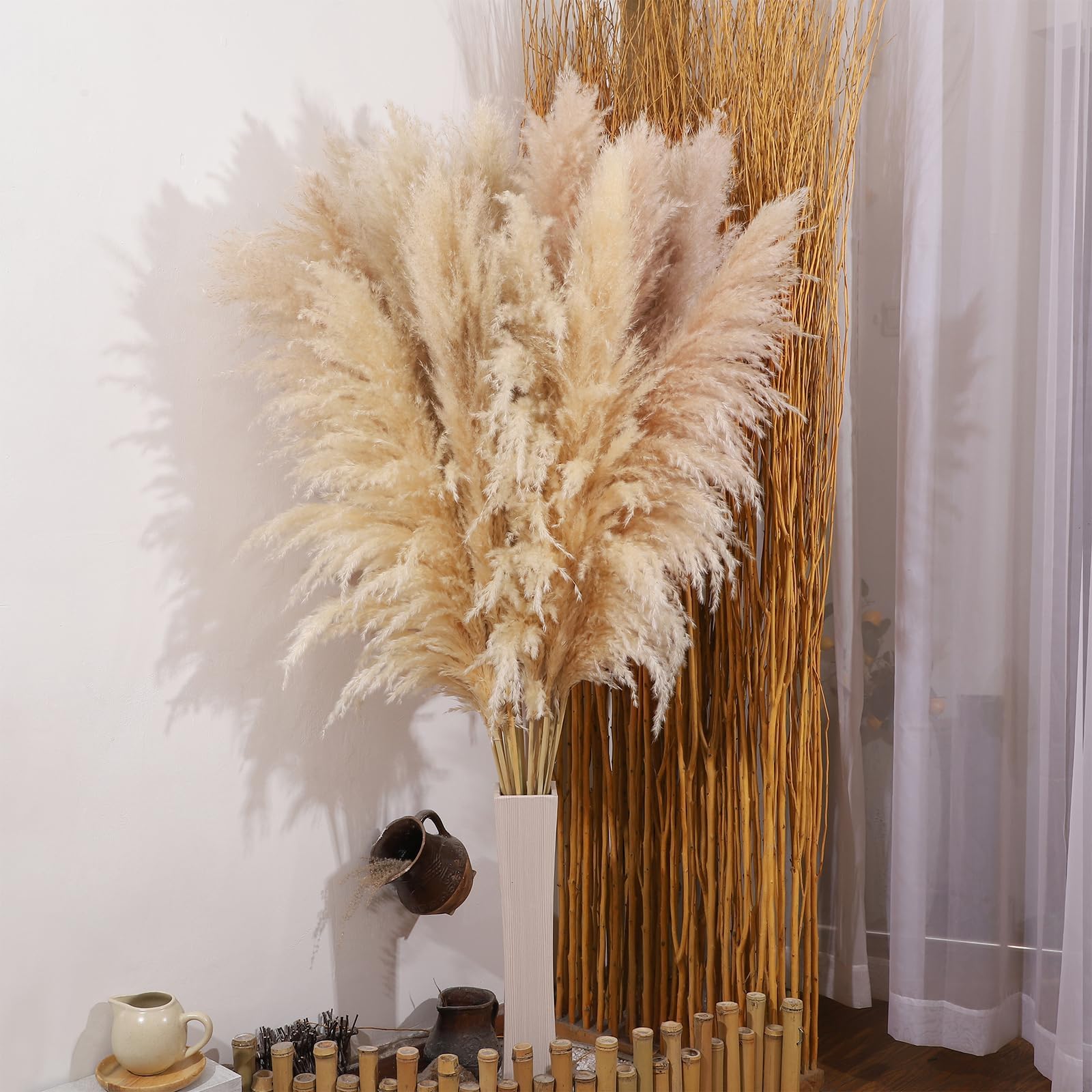 10 Pezzi 100cm Grandi Fiori di Pampa Artificiali Soffici,Piume Erba Della Pampas Naturali,Boho Home Decor,Decorazione Alta di Erba di Pampa Naturale,per Matrimoni,Feste